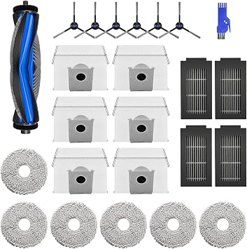 24PCS Accessories Kit for Ecovacs Deebot T50 Omni/Pro Omni Robot Vacuum Cleaner Replacement Parts with M1X Main Brush, 4X Filters, 6X Side Brushes, 6X Dust Bags, 6X Mop Pads