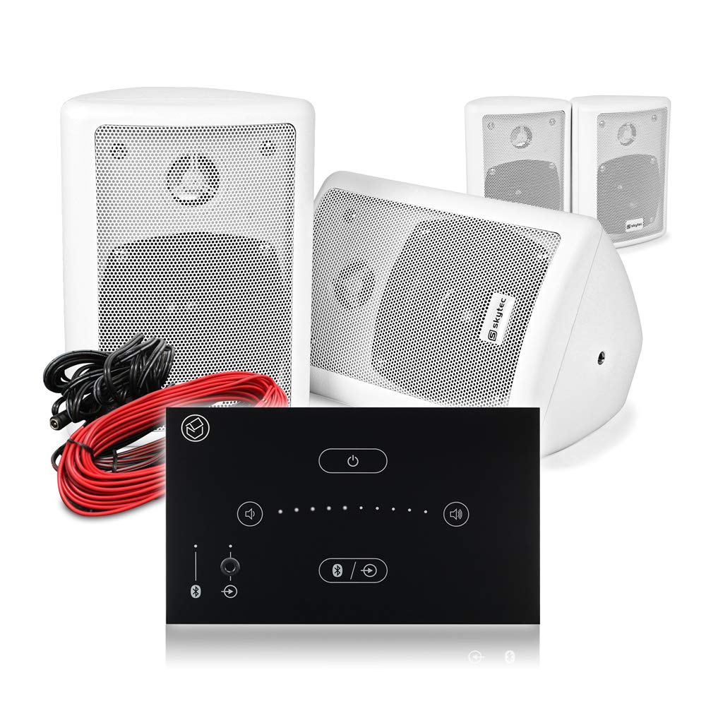 SystemlineSkytec White Wall Speaker Kit E50 Bluetooth In-Wall Touch Amplifier, Compact 4 Speaker Audio System for Restaurant, Kitchen & Home Sound Installation (4 x 75W Speakers)