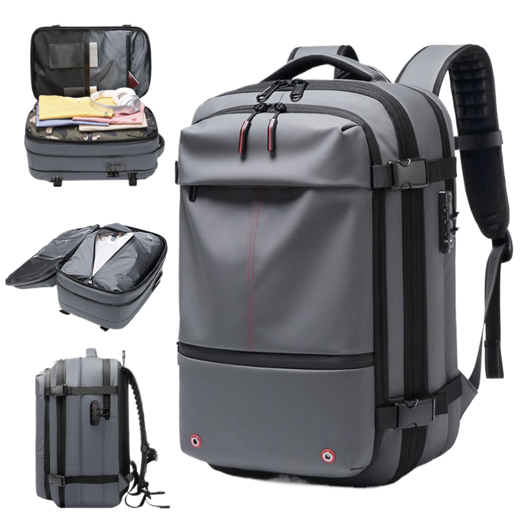 CNAFGBGG Vacuum Backpack Travel 60L Carry On Backpack Expandable Vacuum Seal Travel with Pockets Wet Dry Seperation Waterproof Large for Business Grey.