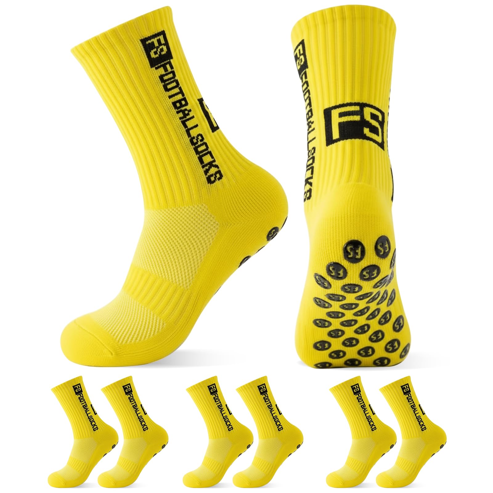 Yanrunce Lot de 3 paires de chaussettes de football antidérapantes pour homme, femme et enfant - Tailles 39-46 - Chaussettes de football antidérapantes pour football, basketball, course, respirantes - 1