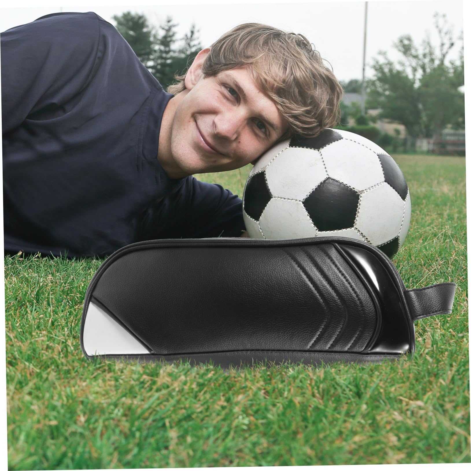 Baluue Praktische Golfschuhtasche aus Leder und Tragbar Multifunktionaler Reise Schuhbeutel für Täglichen Gebrauch und Sport in Schwarz