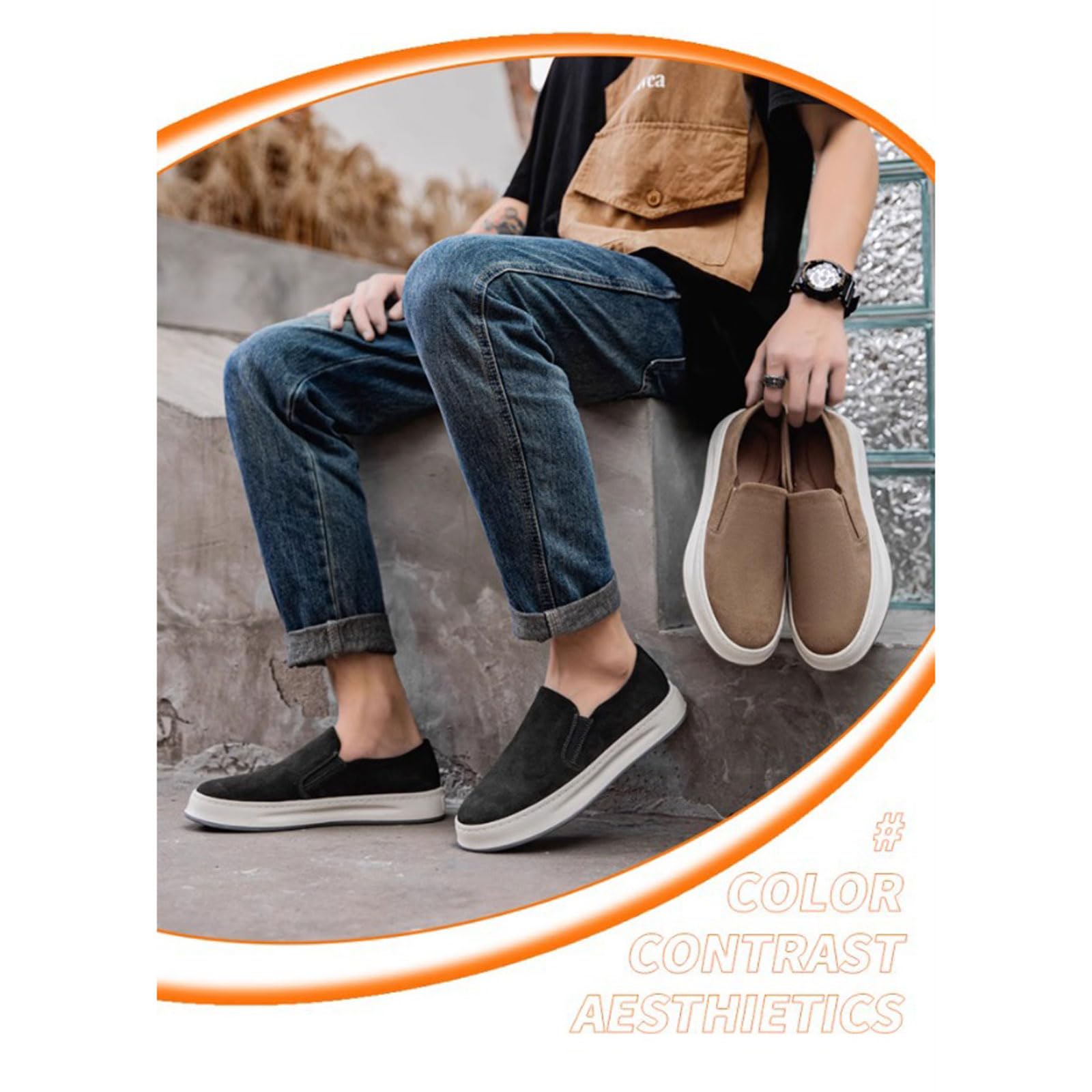 Mocassini Uomo Estivi Leggere Scarpe Cerimonia Comode Mocassini Elegante Sportivo Scarpe Tela Antiscivolo Slip on Scarpe da Barca Senza Lacci,Mocassino Scamosciato Uomo per Casual Business EU38-46
