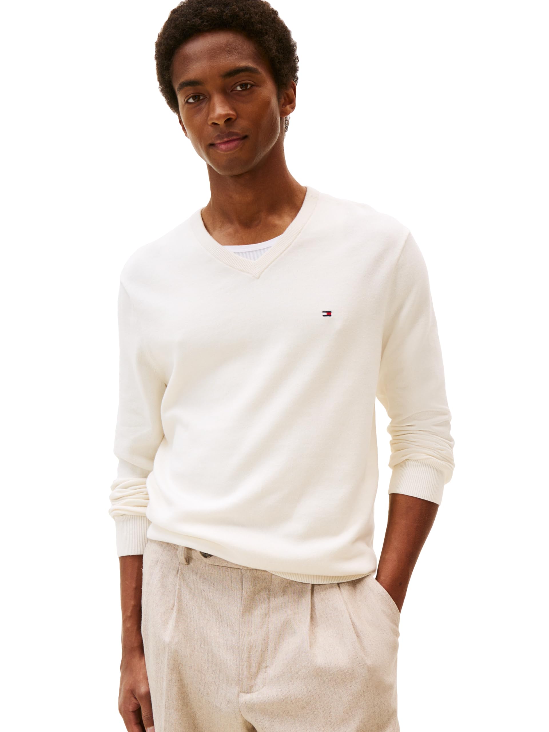 Tommy Hilfiger Men's Cotton Solid V Neck Sweater