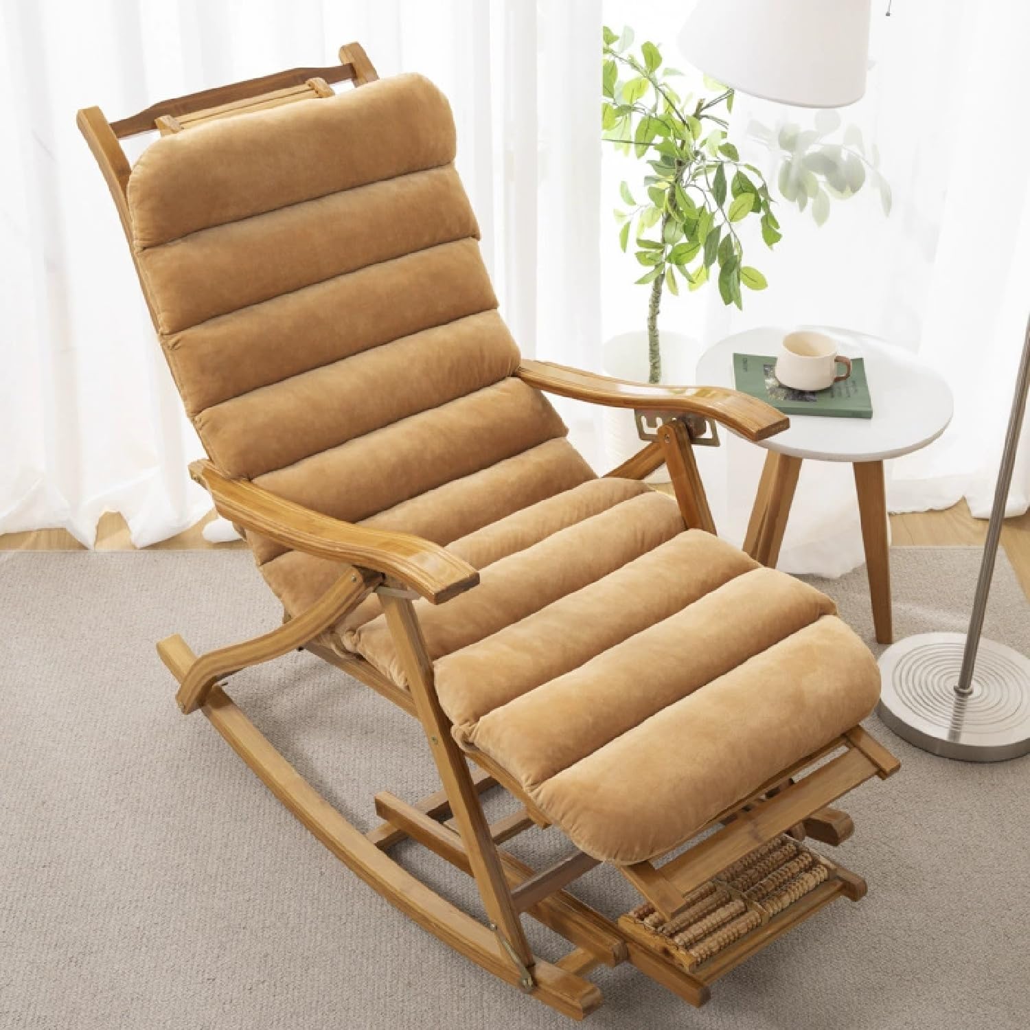 Stripes Sun Lounger Cushions, Modern Minimalist Style Thickened Recliner Chair Cushion Garden Sunloungers with Non-Slip Straps for Outdoor Indoor Garden Patio Sunbed Beach Chair (Brown,50x80cm)