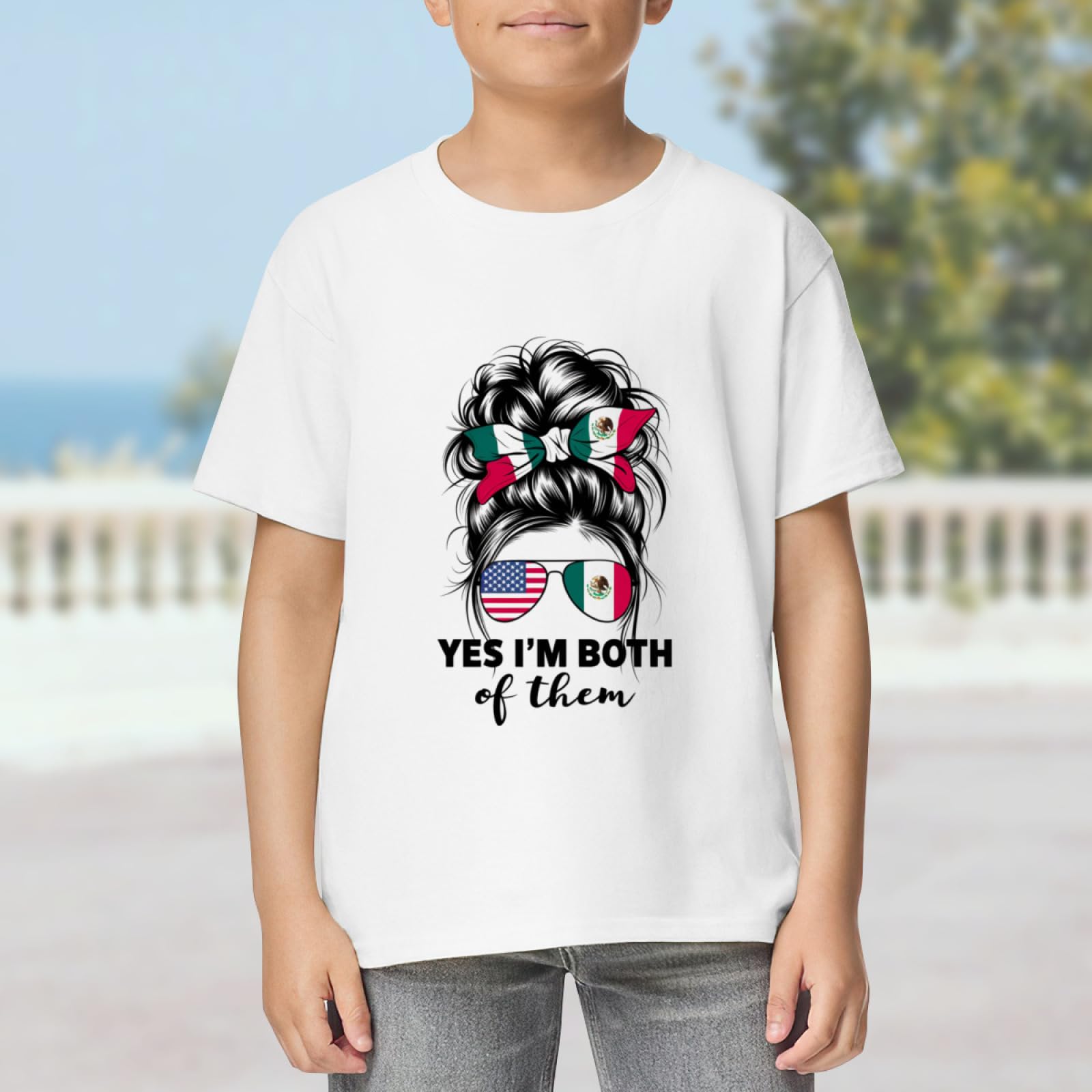 GERCASE Retro Half Mexican and American Mexico America USA Flag Girl Women T Shirt Kids for 4-13 Years Old Children