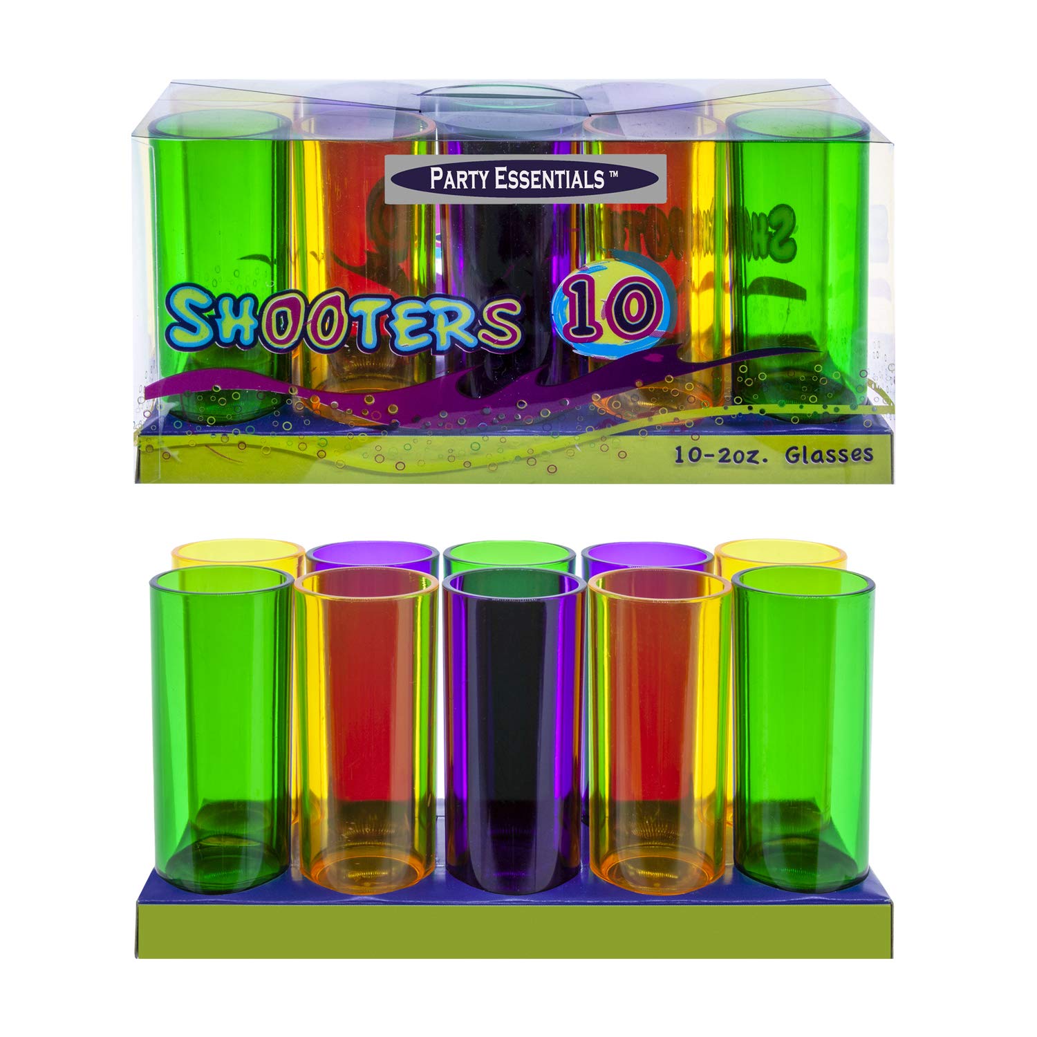 Party Essentials 10 vasos de chupito de plástico duro de 2 onzas, mezcla de Mardi Gras