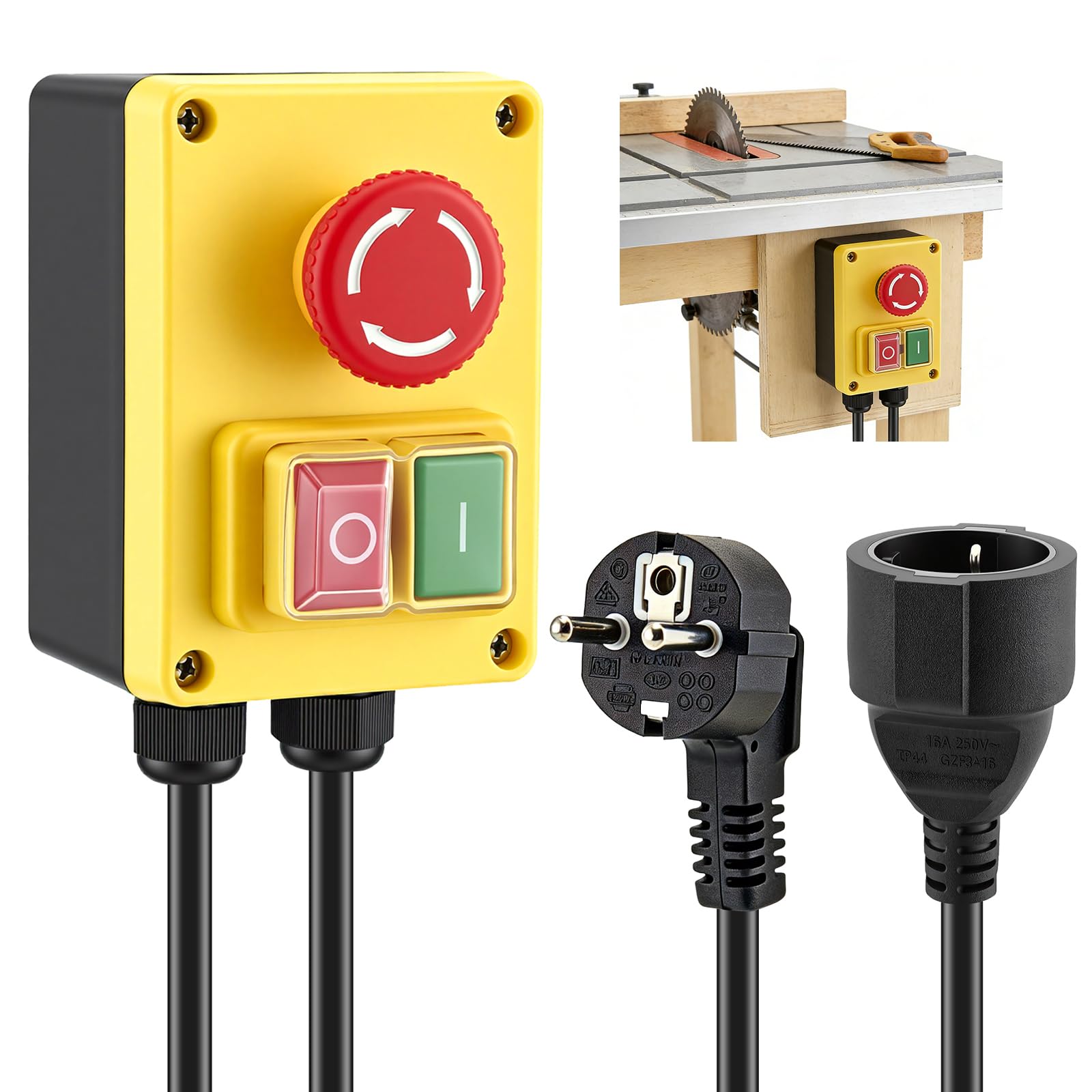 Interruttore di sicurezza 230V monofase ON/OFF con arresto di emergenza, interruttore di sottotensione, interruttore per macchine, IP54 impermeabile Per tavola fresatrice e apparecchi elettrici