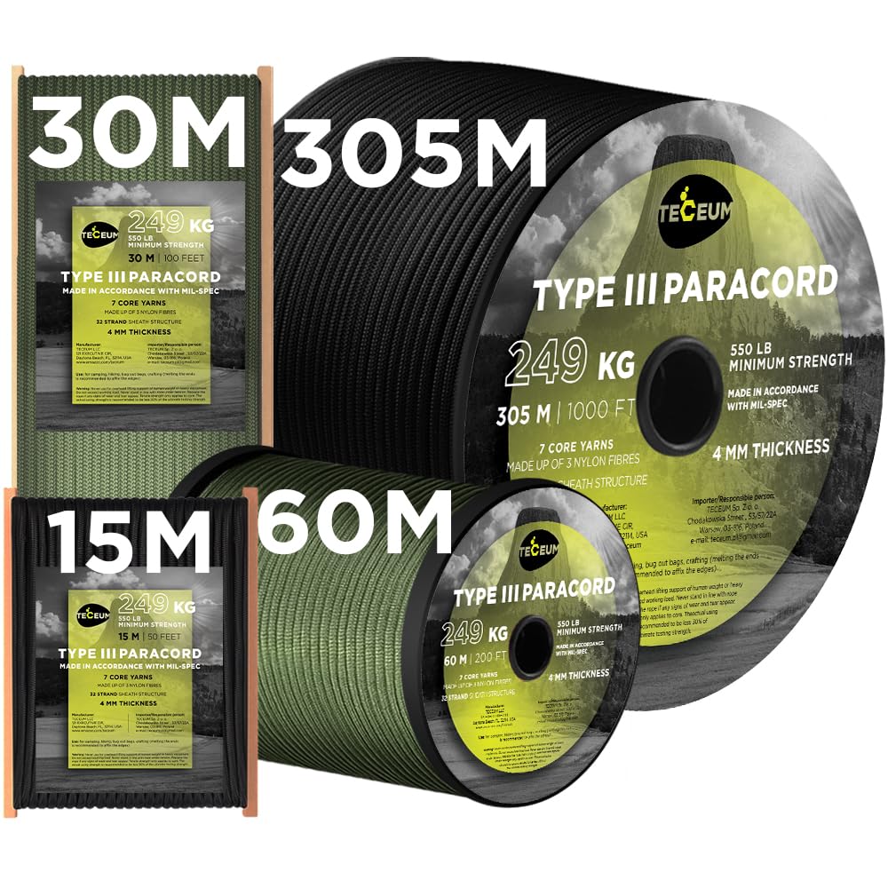 Paracord Seil 550 Typ 3 Camping & Survival Kordel Nylon Schnur 4mm