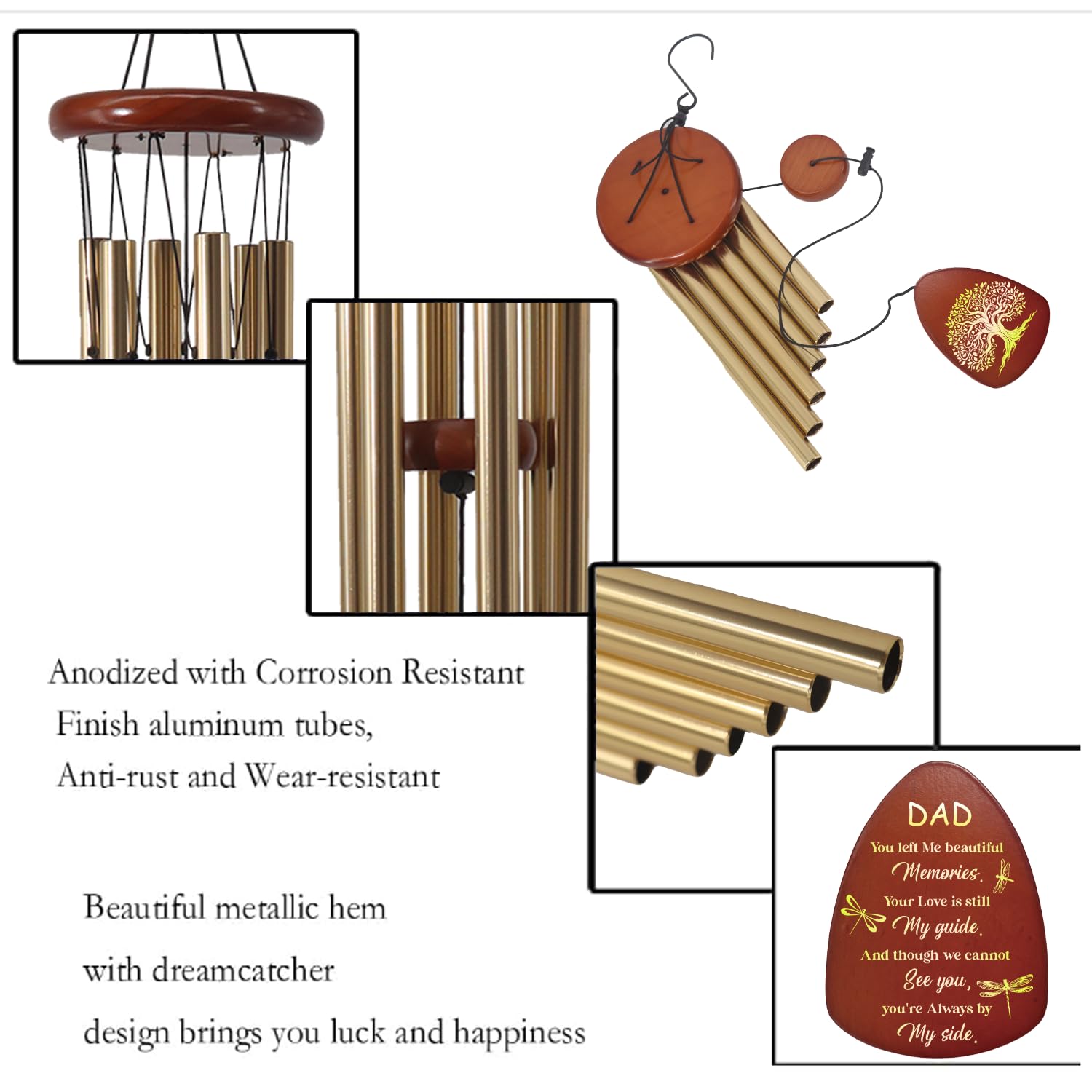 AMBOBE Carillon à Vent Commémoratif En Bois Pour Extérieur, 81,3