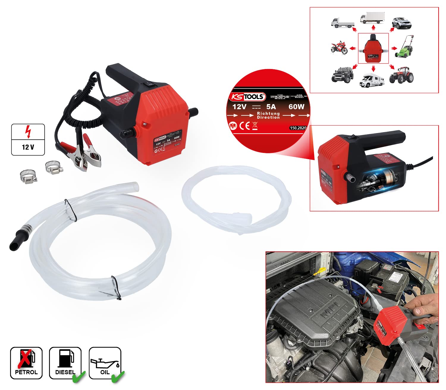 KS TOOLS Pompe électrique d'aspiration et de transvasement d'huile 150.2820