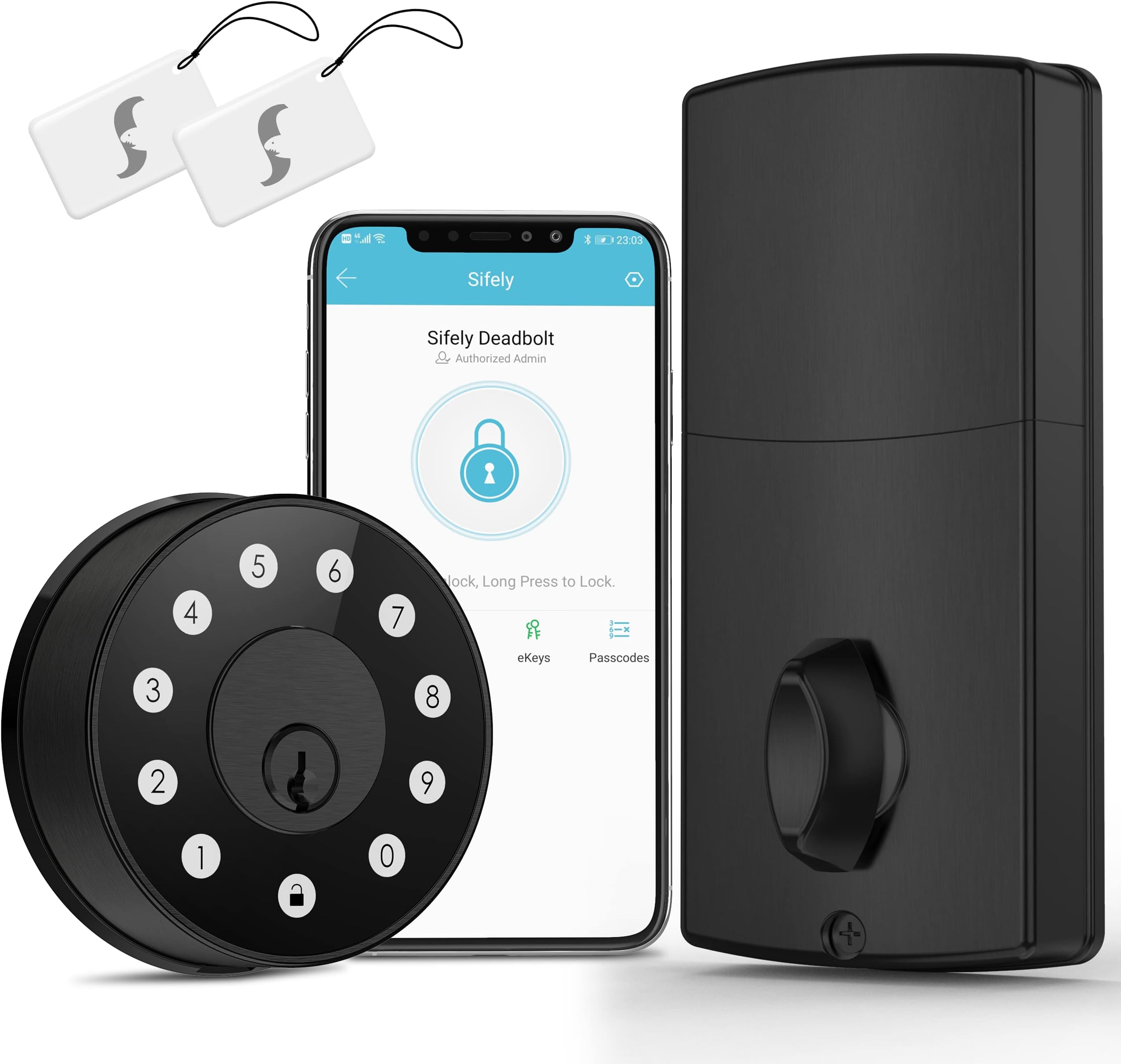 Keyless Deadbolt Smart Door Lock: Sifely Digital Keyless Entry Door Lock for Front Door, Code & Fob Access, App Control, Auto Lock, Easy to Install (Black)