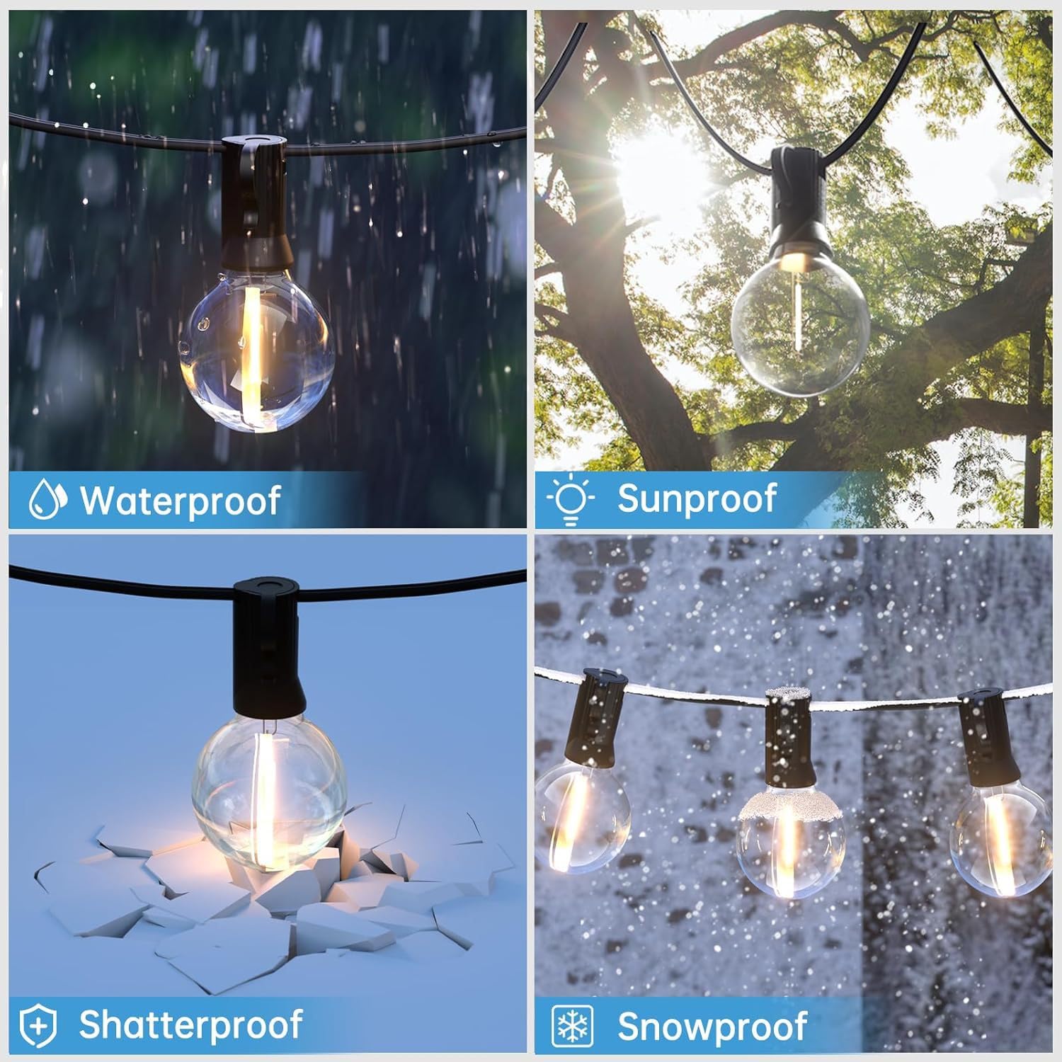 Svater String Lights Outdoor 100FT/30M Garden Lights String Lights Mains Powered Connectable 52 1W LED Shatterproof Plastic G40 Bulbs Waterproof IP45 for Garden Yard Terrace 2700K Warm White - Image 3