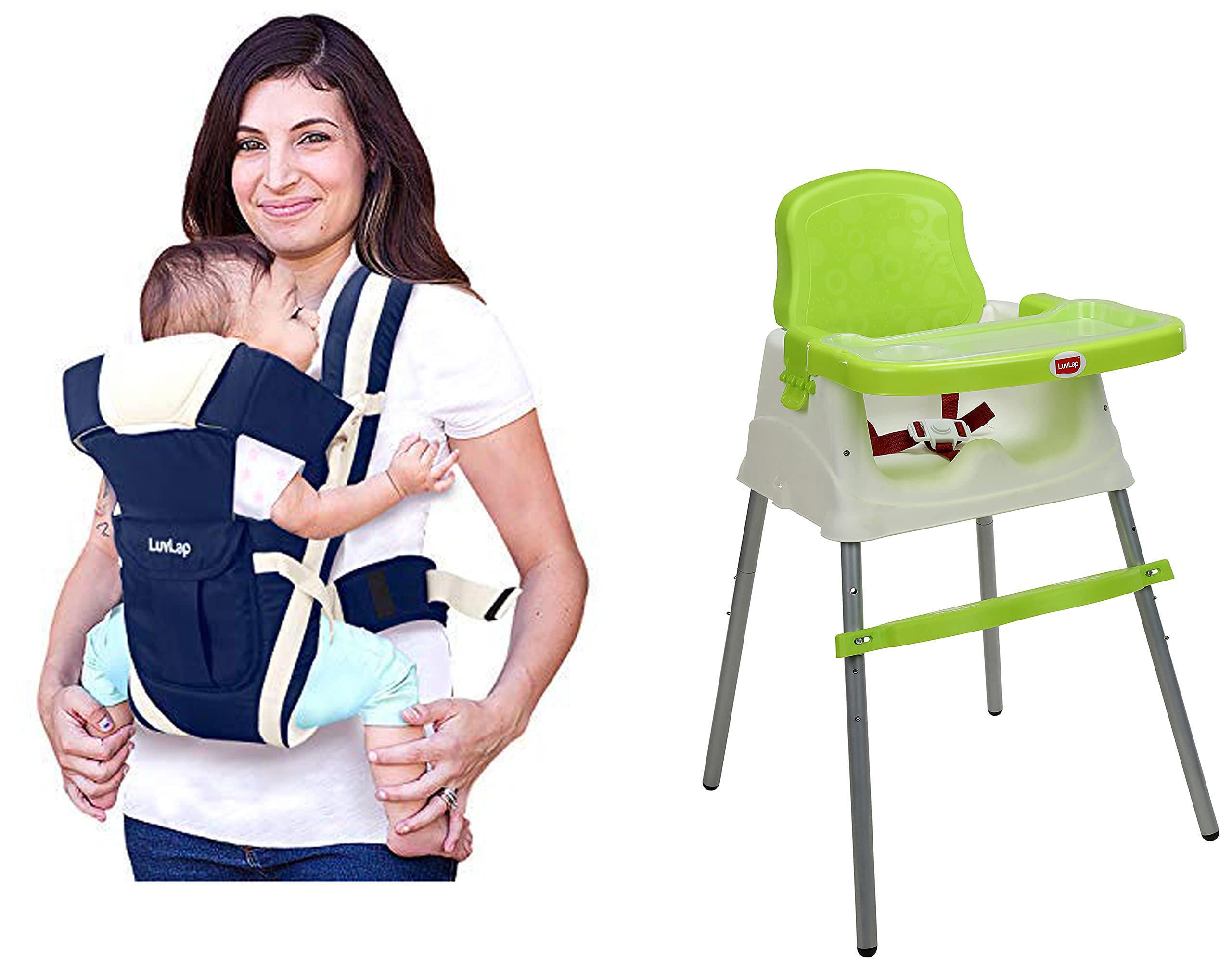 LuvLap Elegant Baby Carrier with 4 Carry Positions, for 4 to 24 Months Baby, Max Weight Up to 15 Kgs (Dark Blue) & 4 in 1 Convertible High Chair Cum Booster Seat (Green)-picture-15