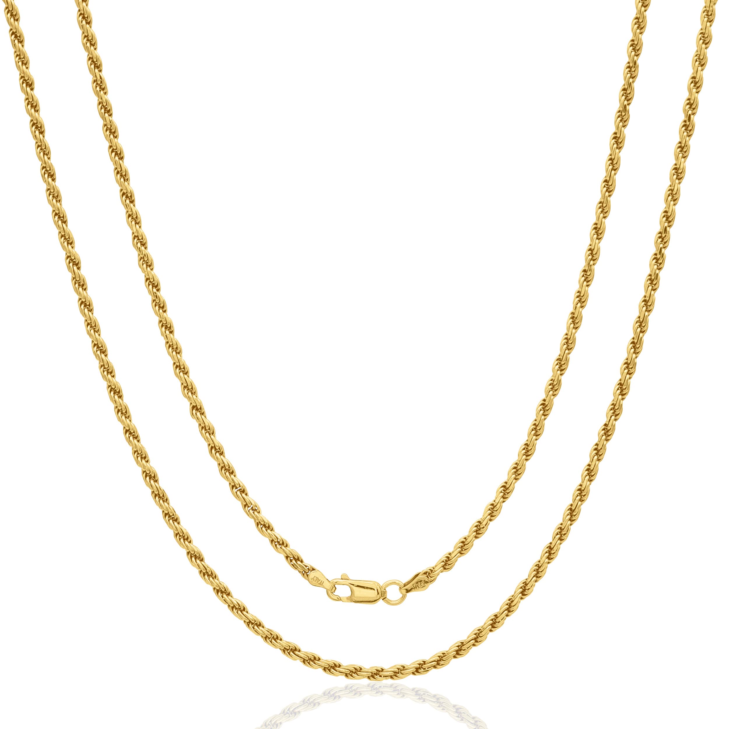 Aka Gioielli® - Łańcuszek ze sznurka 3 mm, pozłacany 18-karatowym złotem, srebro próby 925, dla mężczyzn i kobiet, długość: 45 50 55 60 cm