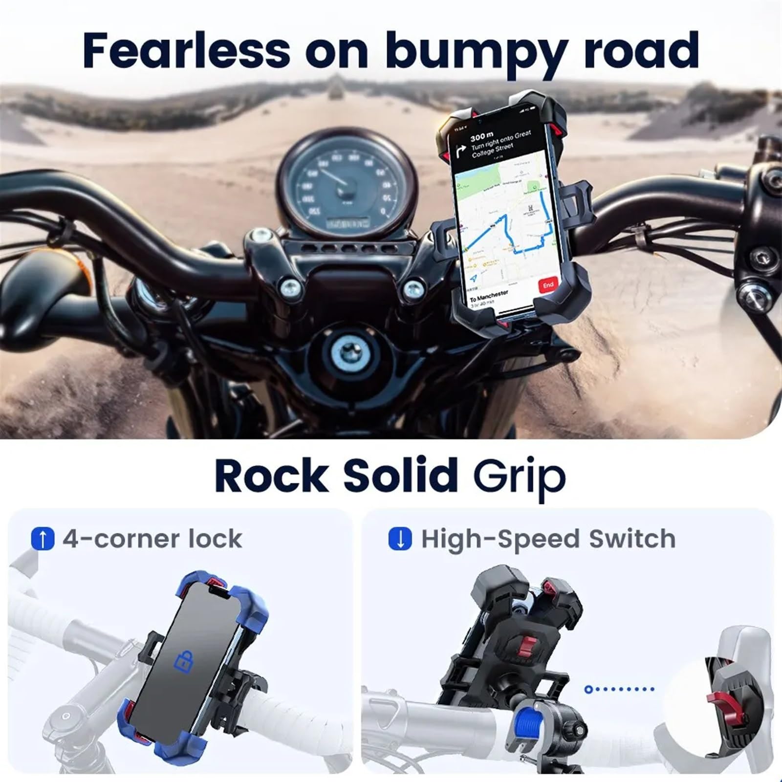 Supporto Cellulare Moto Supporto Telefono Bici Vista A 360 ° Universale Bicicletta Cellulare 4,7-7 Pollici Staffa Antiurto GPS