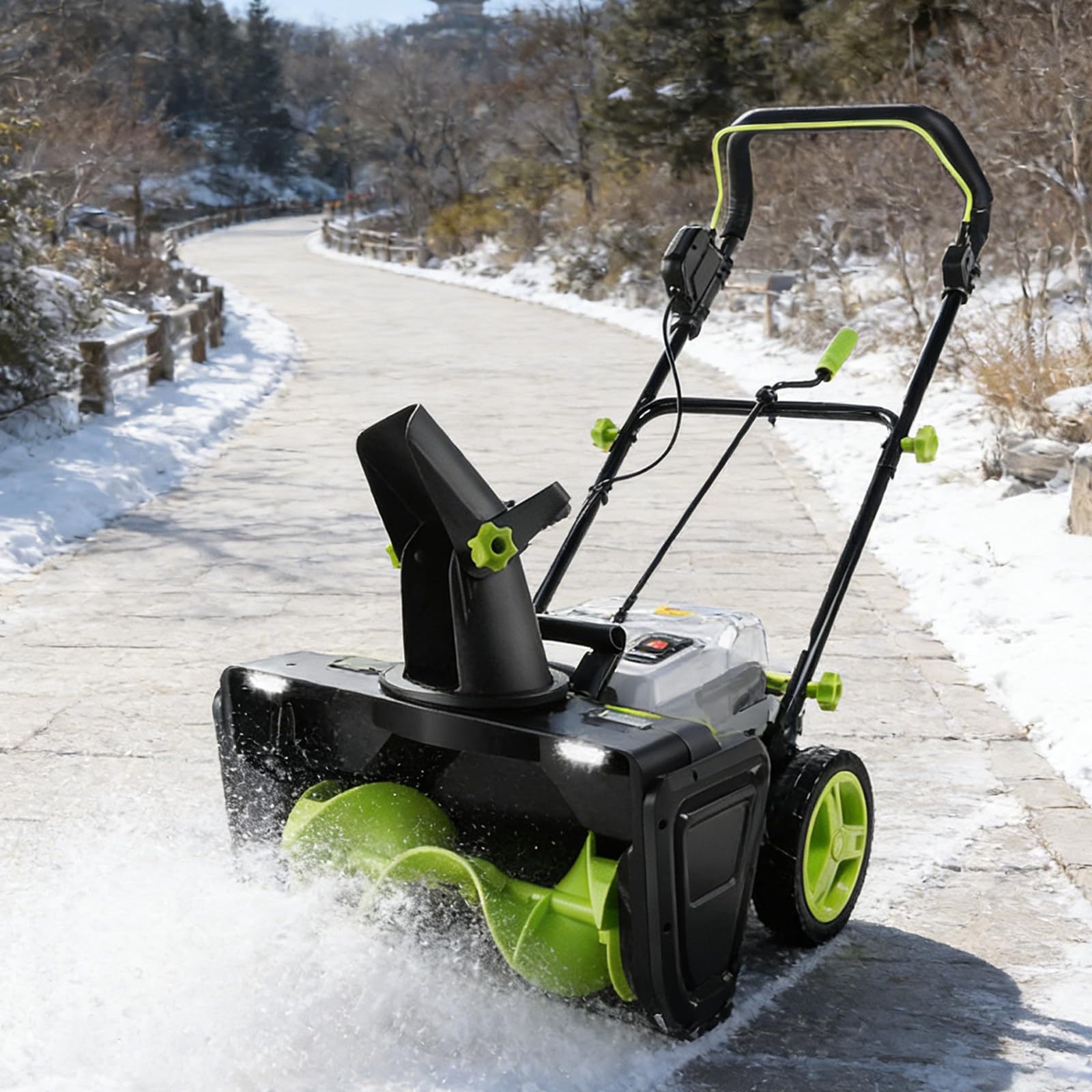 Spazzaneve Senza Spazzole, Dispositivo per Rimuovere La Neve Elettrico, Batteria 40V con 2x5.0Ah, Doppi Fari LED, Caricabatterie Rapido, per Marciapiedi
