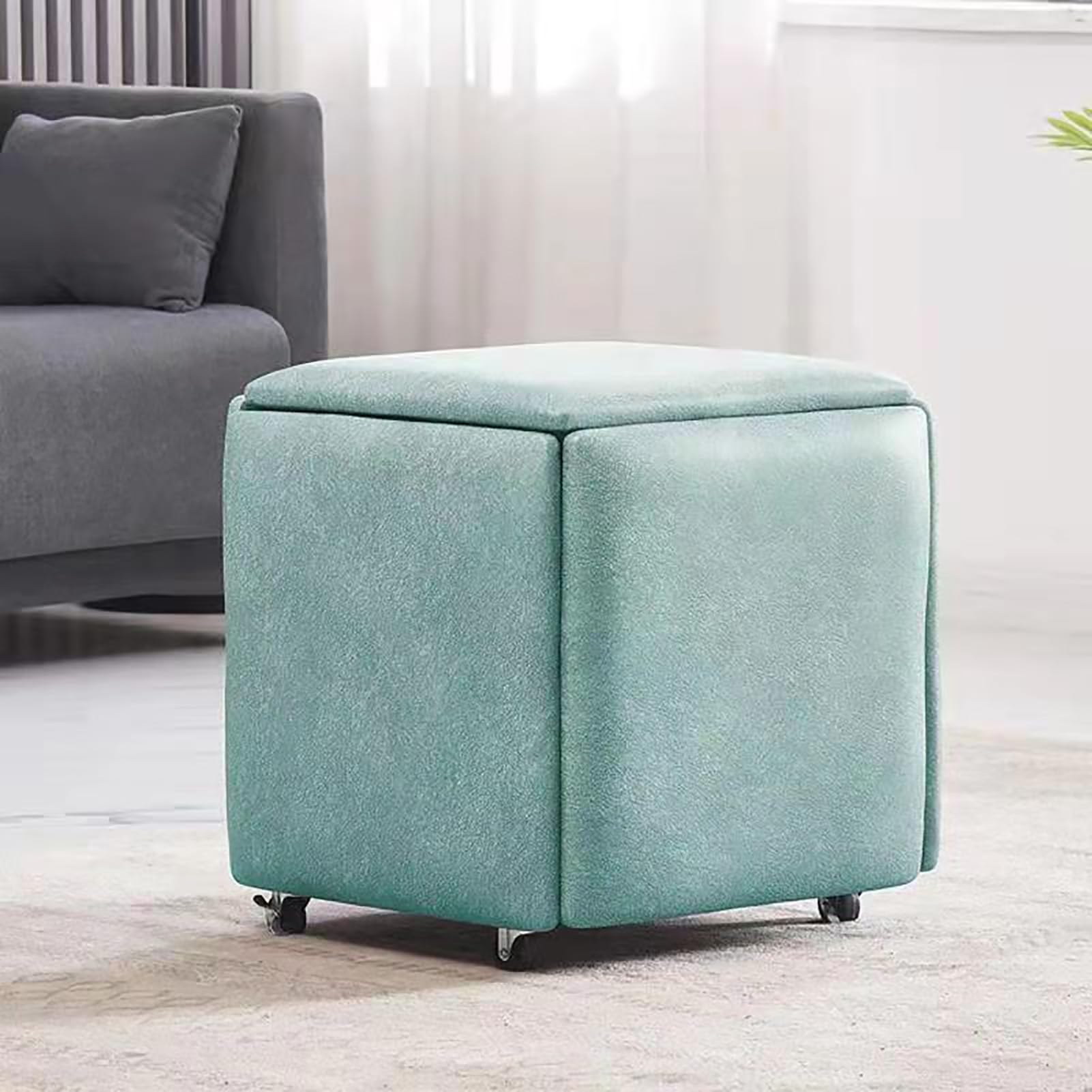 Tabouret ottoman empilable 5 en 1 en cuir cube à roulettes
