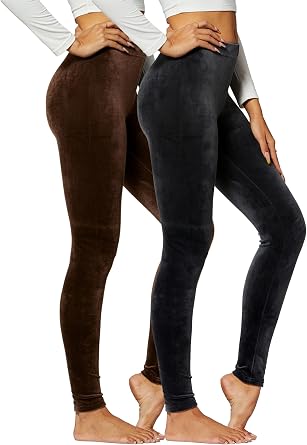 Conceited 2-Pack Womens Velour Leggings - Buttery-Soft, Premium Comfort - Black and Brown - Large
