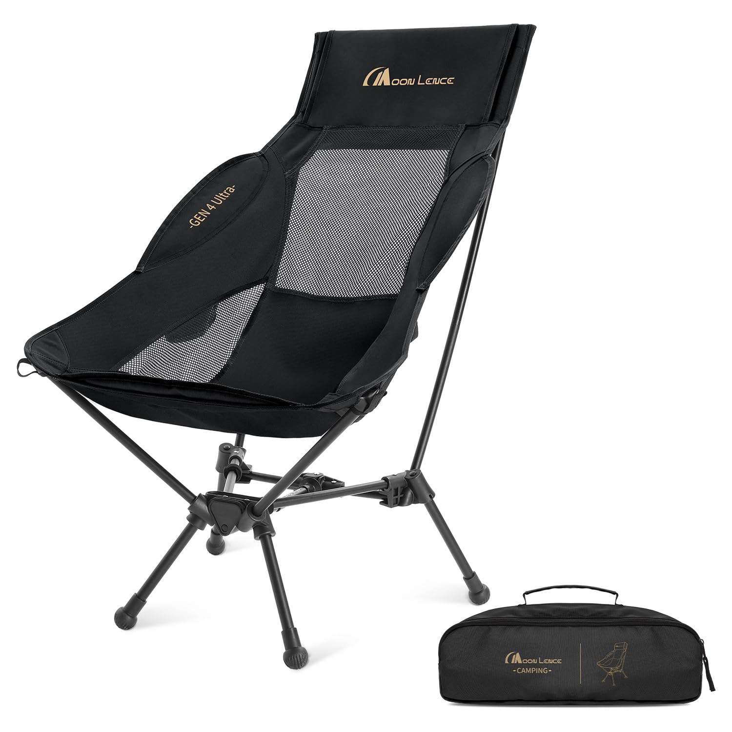 High Back Folding Camping Chair, 330lbs Portable Compact Chair with Wide Seat & Ergonomic Back Support (Black)