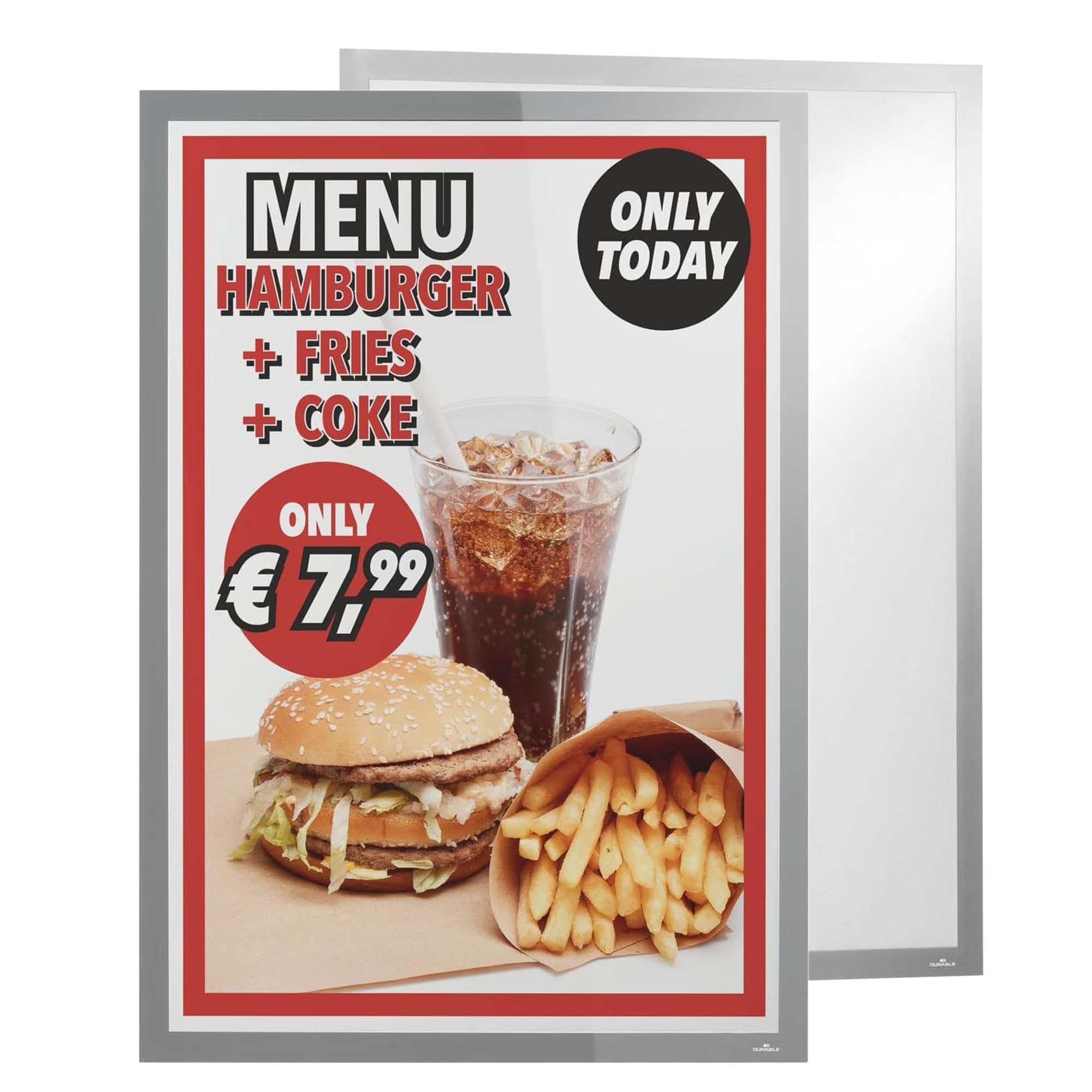 Durable DURAFRAME A1 Magnetic Poster Frame Self Adhesive Silver Display Frame with UV Protection for Photos Notices Ads Menus Certificates Paintings
