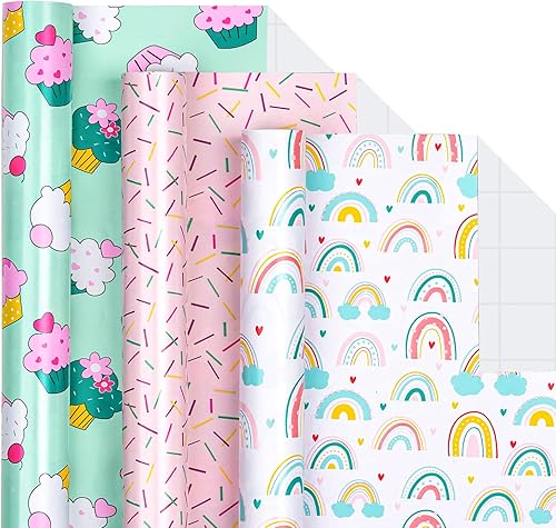 LeZakaa Mini rollo de papel de regalo, mini rollo, cupcakearcoírisrayas coloridas para cumpleaños, fiestas, vacaciones, baby shower, 17 x 120