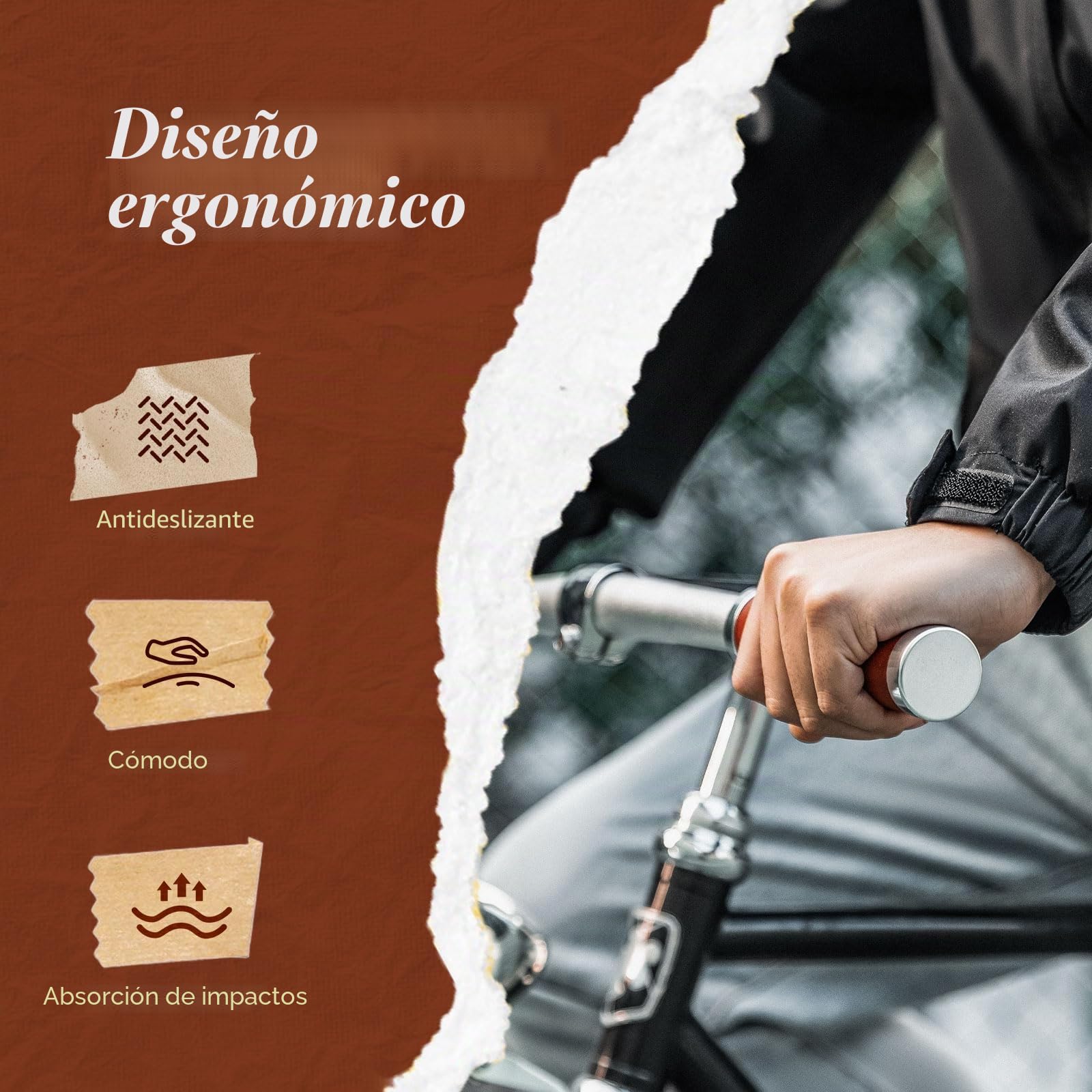 ROCKBROS Puños de Bicicleta Ergonómico, Empuñaduras de Cuero Vintage para Bicicleta Montaña y Urbana Mango de Bicicleta 22mm, Marrón
