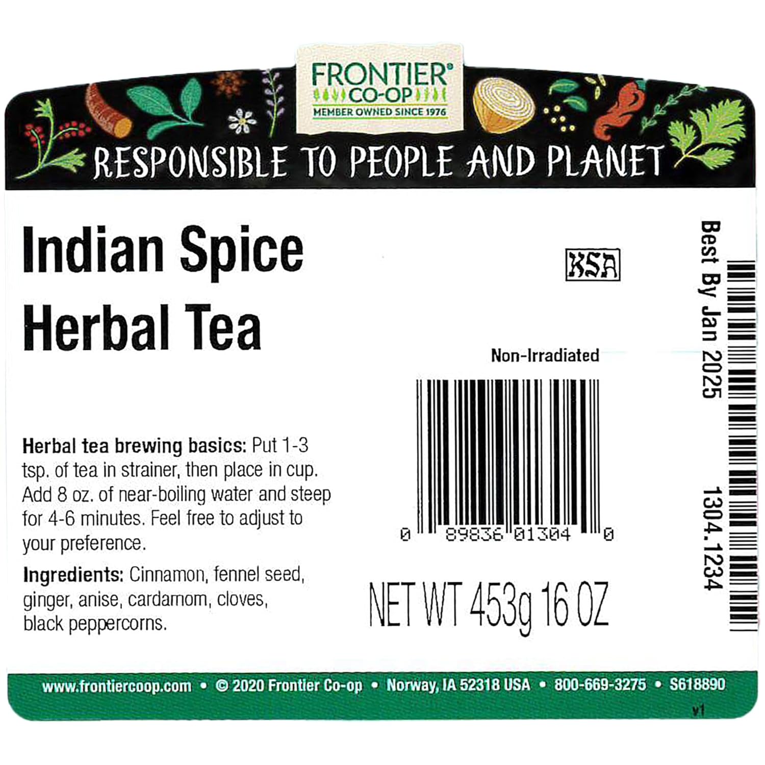 Frontier Co-op Indian Spice Herbal Tea 1lb | 16 Ounce (Pack of 1)