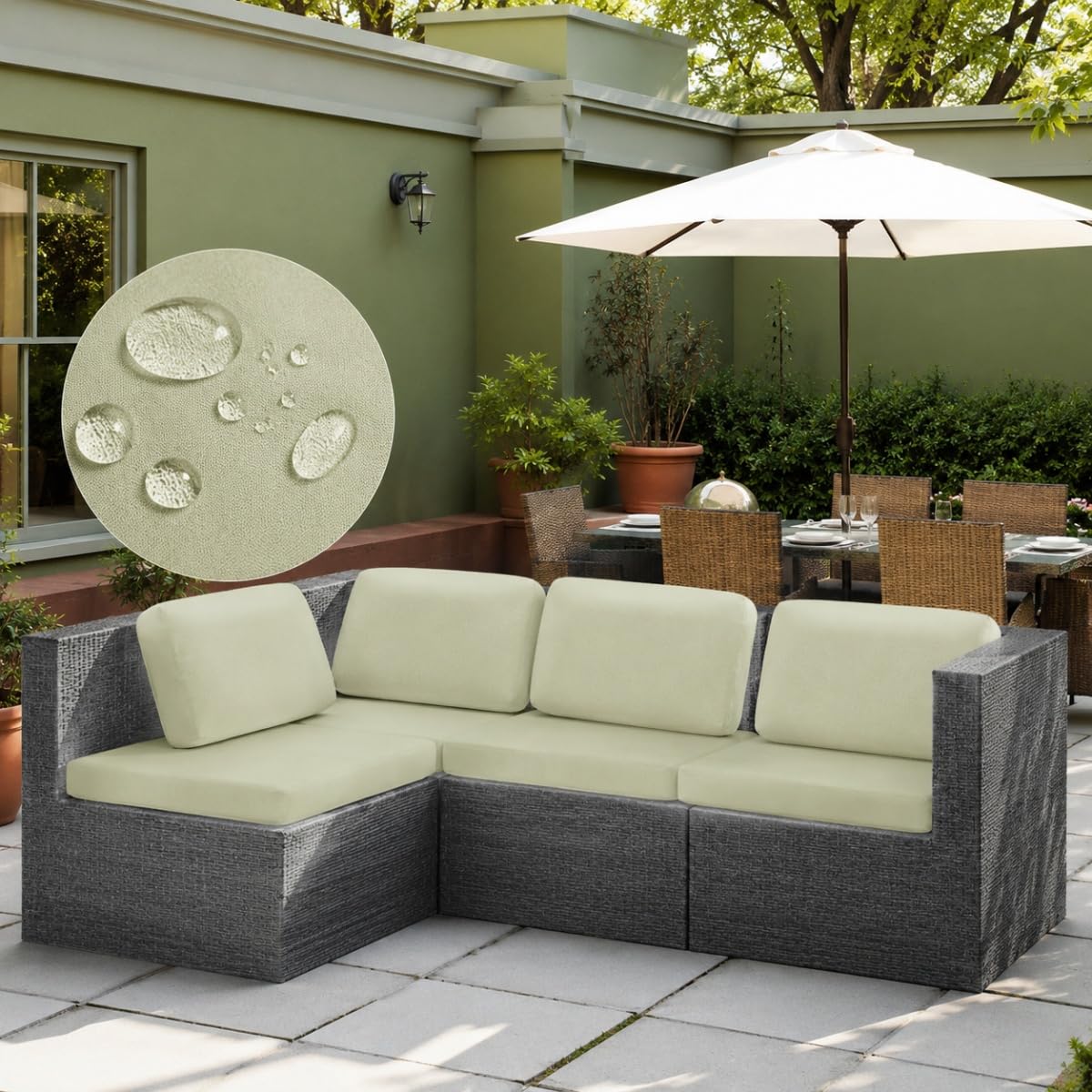 Hiseng 8 PCS Outdoor Patio Cushion Covers Replacement Water-Repellent Stretch Spandex for 4 Backrests and 4 Seat Cushions, Garden Rattan Furniture Set Corner Sofa Slipcovers