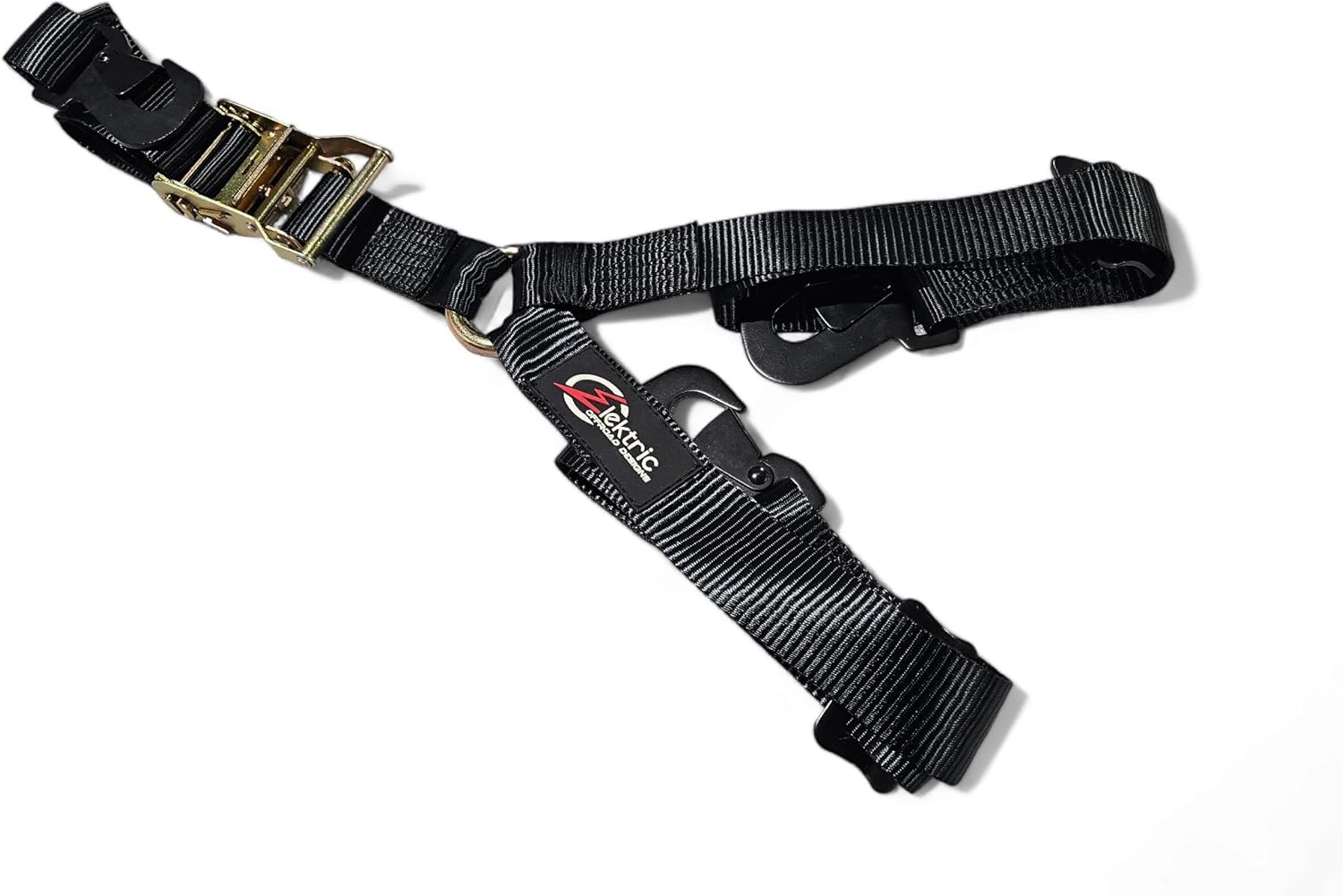 Y Spare Tire Strap – Heavy Duty 2” Wide Strap, XL Ratchet Tie Down with Industrial Flat Hook & Delta Ring – Fits Spare Tires Up to 40” – Black