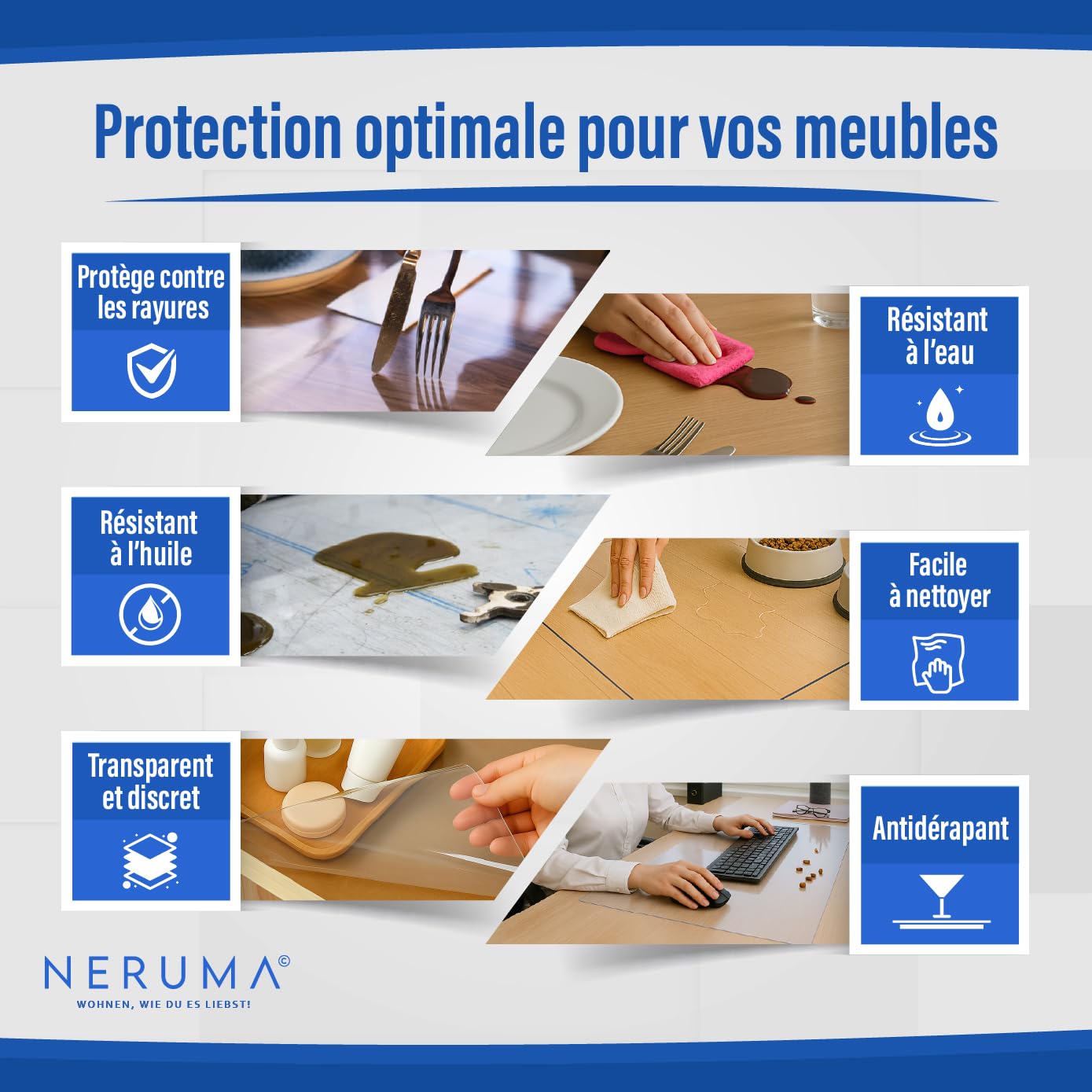 Film de protection de table transparent, nappe en film transparent, anti-taches, lavable et découpable individuellement - 2 mm