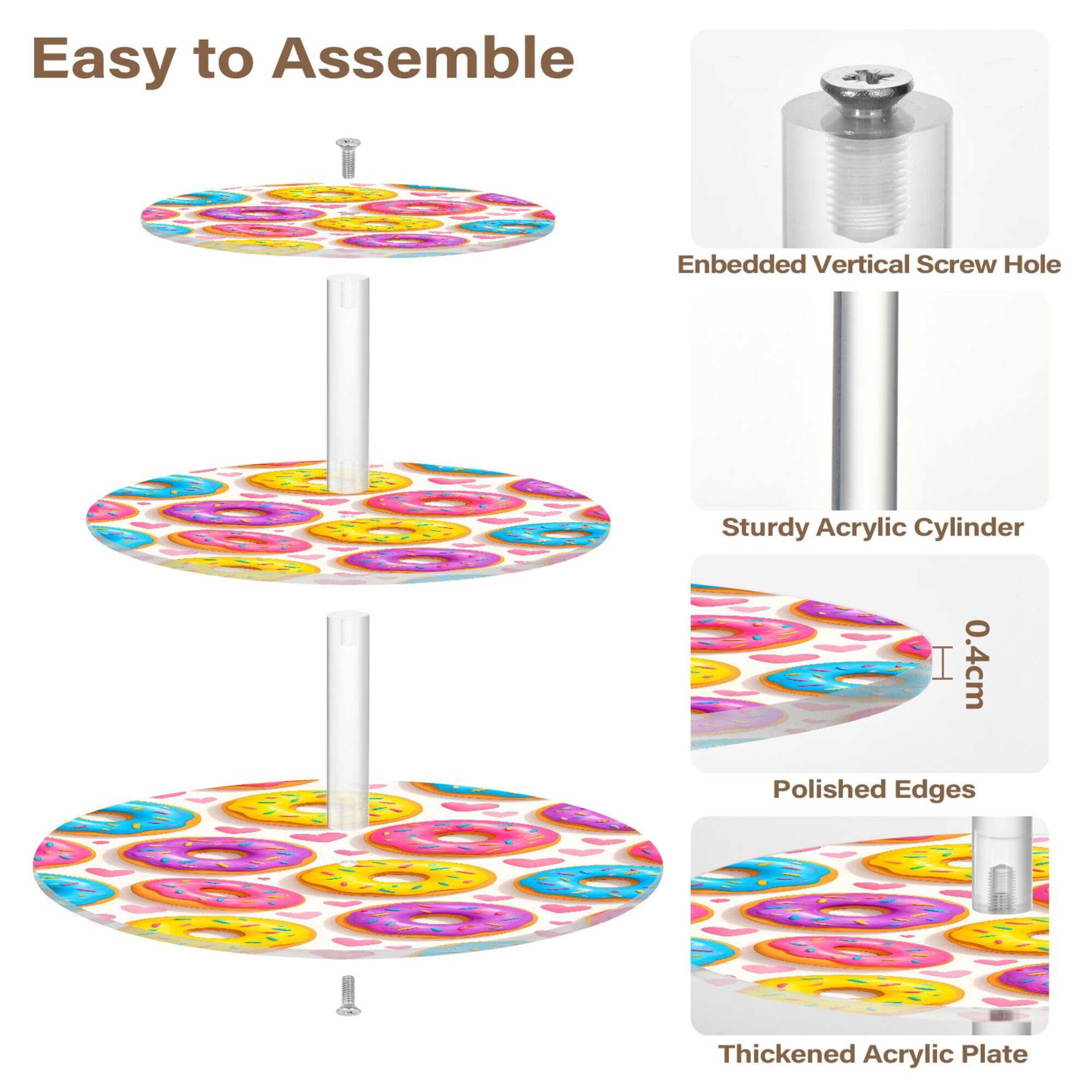 PYBUG Doughnut 3 Tier Acrylic Cupcake Stands Tower,Dessert Table Display Set for Tea Party,Wedding,Birthday, Baby Shower