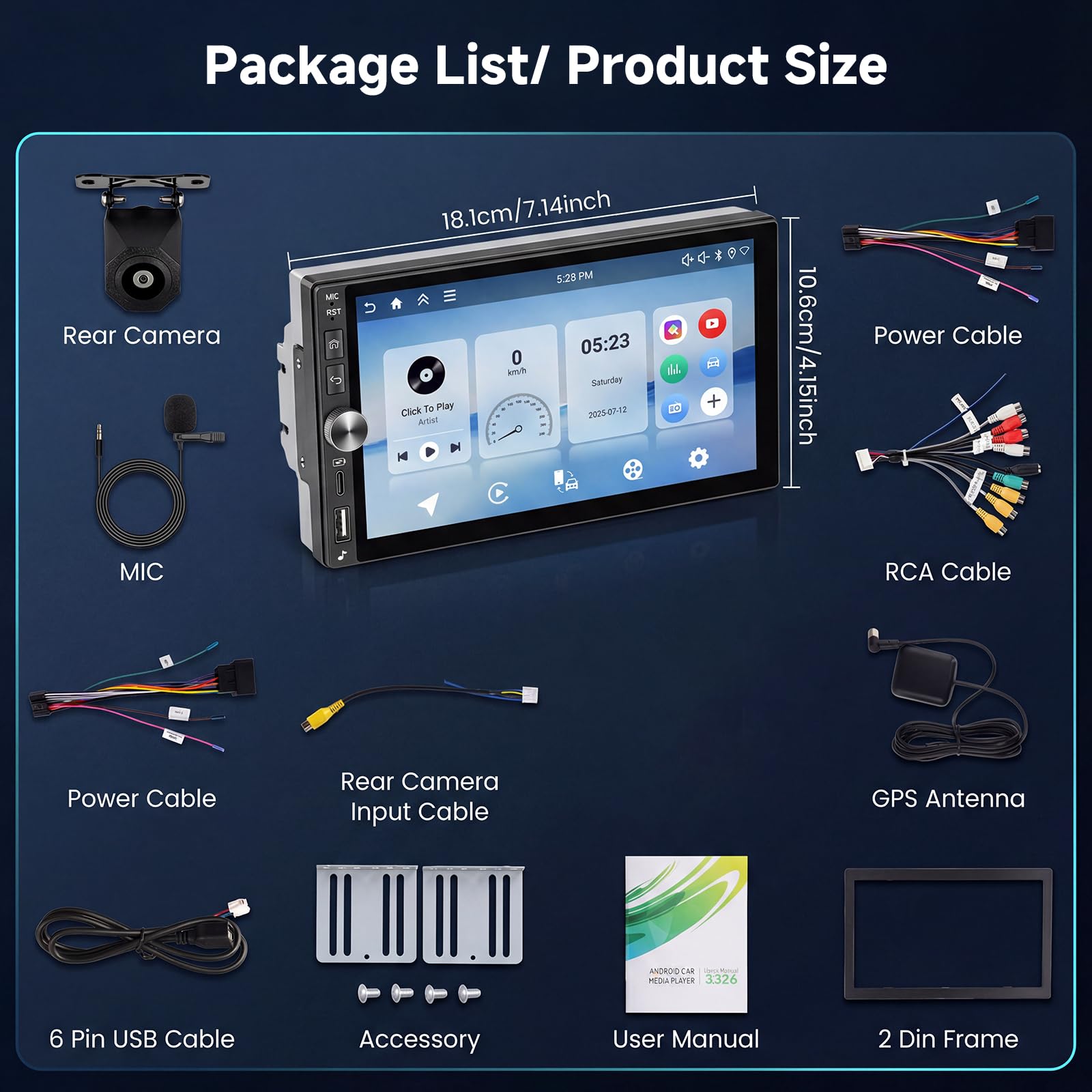Hodozzy 4 GB + 128 GB Android radio samochodowe 2 DIN z bezprzewodowym Carplay Android Auto, 7 cali Incell ekran dotykowy radio samochodowe z nawigacją WLAN, DSP, Bluetooth, Mirror Link, SWC, FM/RDS