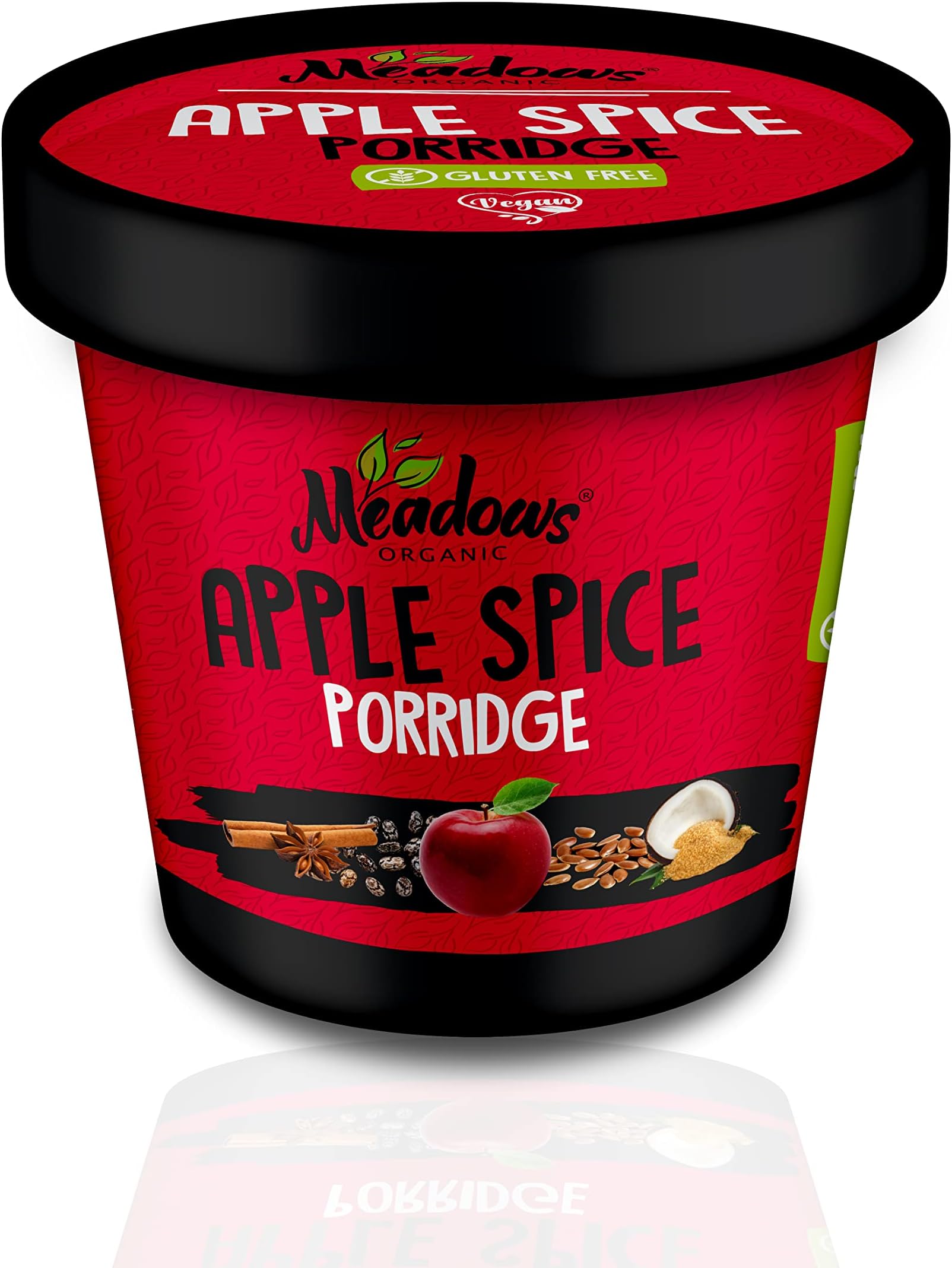 Gluten Free & Vegan Apple Spice Porridge 60g - Great Source of Fiber, Made With No Refined Sugar, Contains Flax Seeds and Coconut Sugar