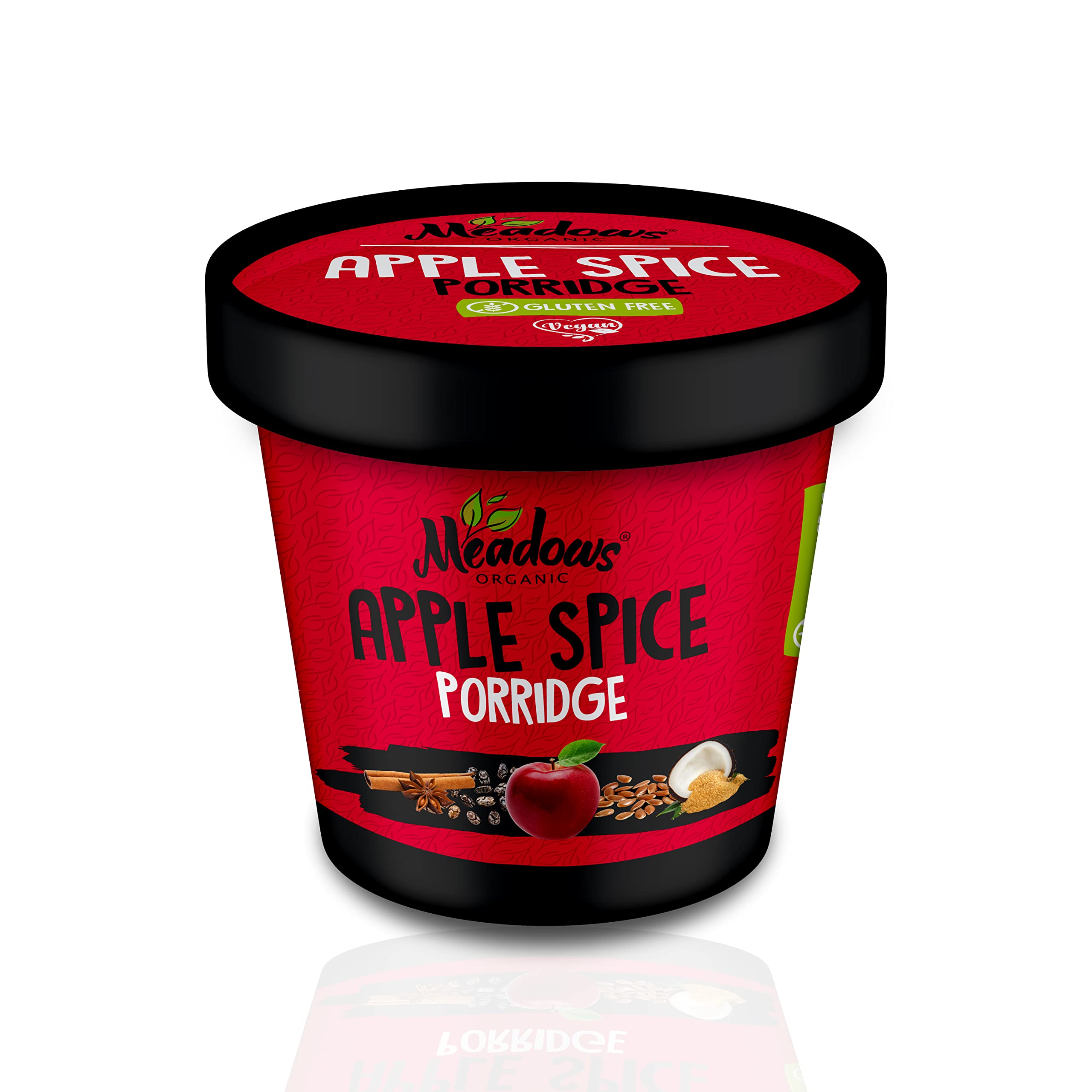 Gluten Free & Vegan Apple Spice Porridge 60g - Great Source of Fiber, Made With No Refined Sugar, Contains Flax Seeds and Coconut Sugar