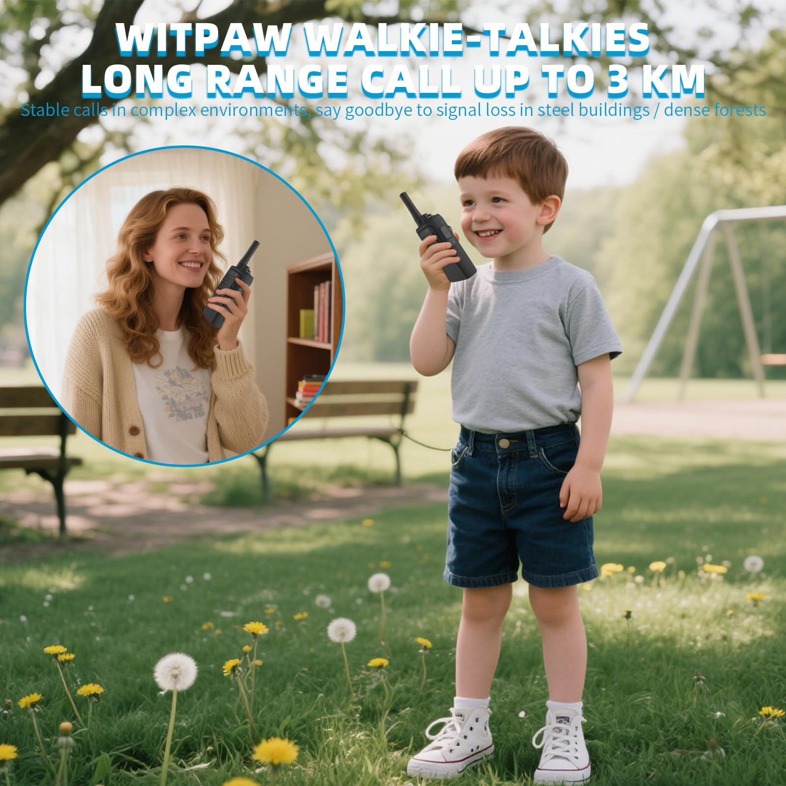 2 walkie talkies para niños recargables de 1.9 mi de mano Walkie Talkies de largo alcance 16 canales de 2 vías de radio de 2 vías, regalos para niñas de 3 a 18 años de edad, para exteriores 3