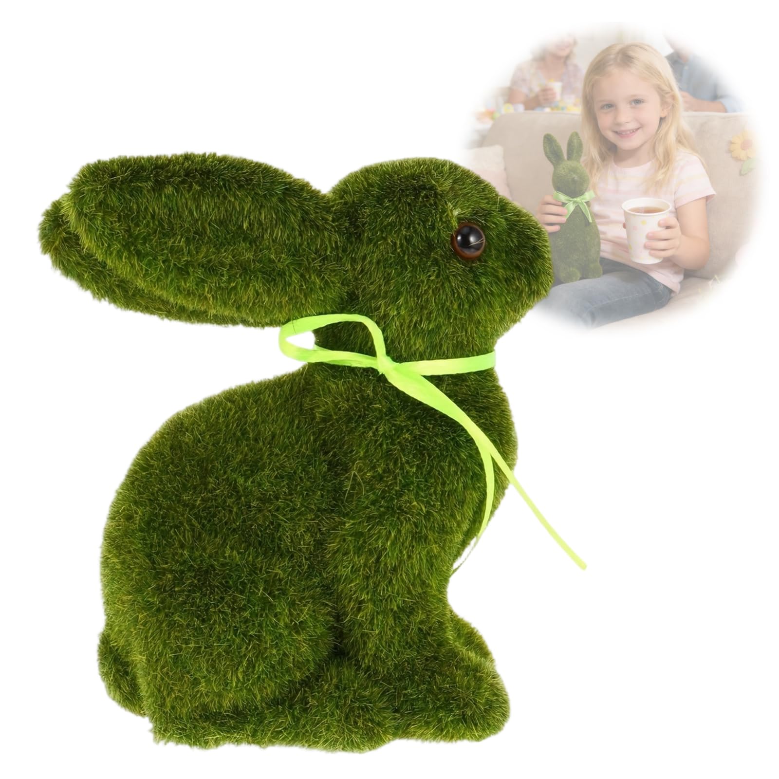 Msioytog Artificial Grass Hare Figurine Ornament Easter Decoration for Tabletop Mantel Shelves Patios Festival Celebration Home Decoration