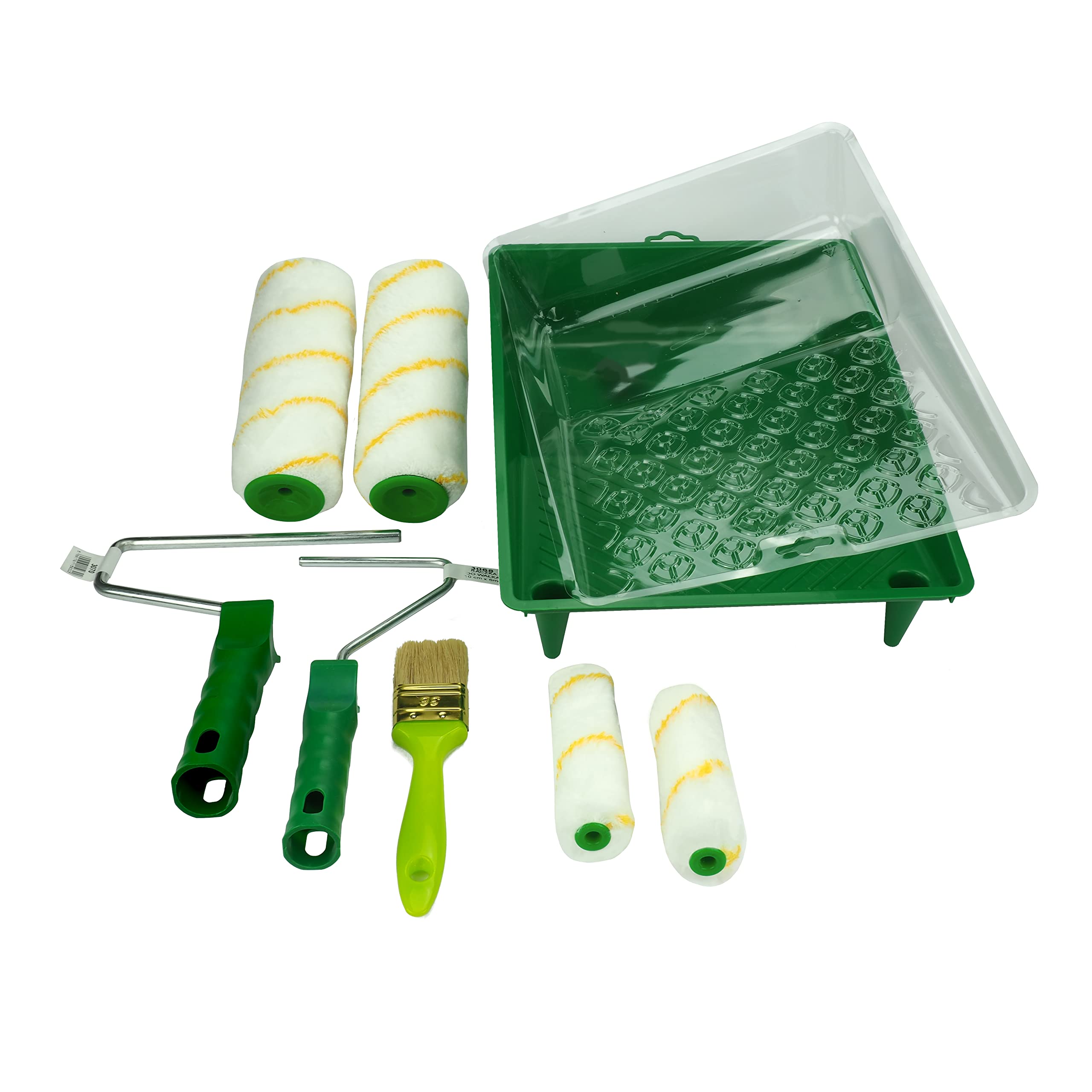 ToolSpace 9 Pièces Rouleau Kit - 2 x 18 cm et Mini Rouleaux 2 x 11 cm avec Manche - Pinceau 2 x 36 mm avec Bac - pour Peinture Murale Interieur Mur - Outils pour Application Crepi Sous Couche Plafond