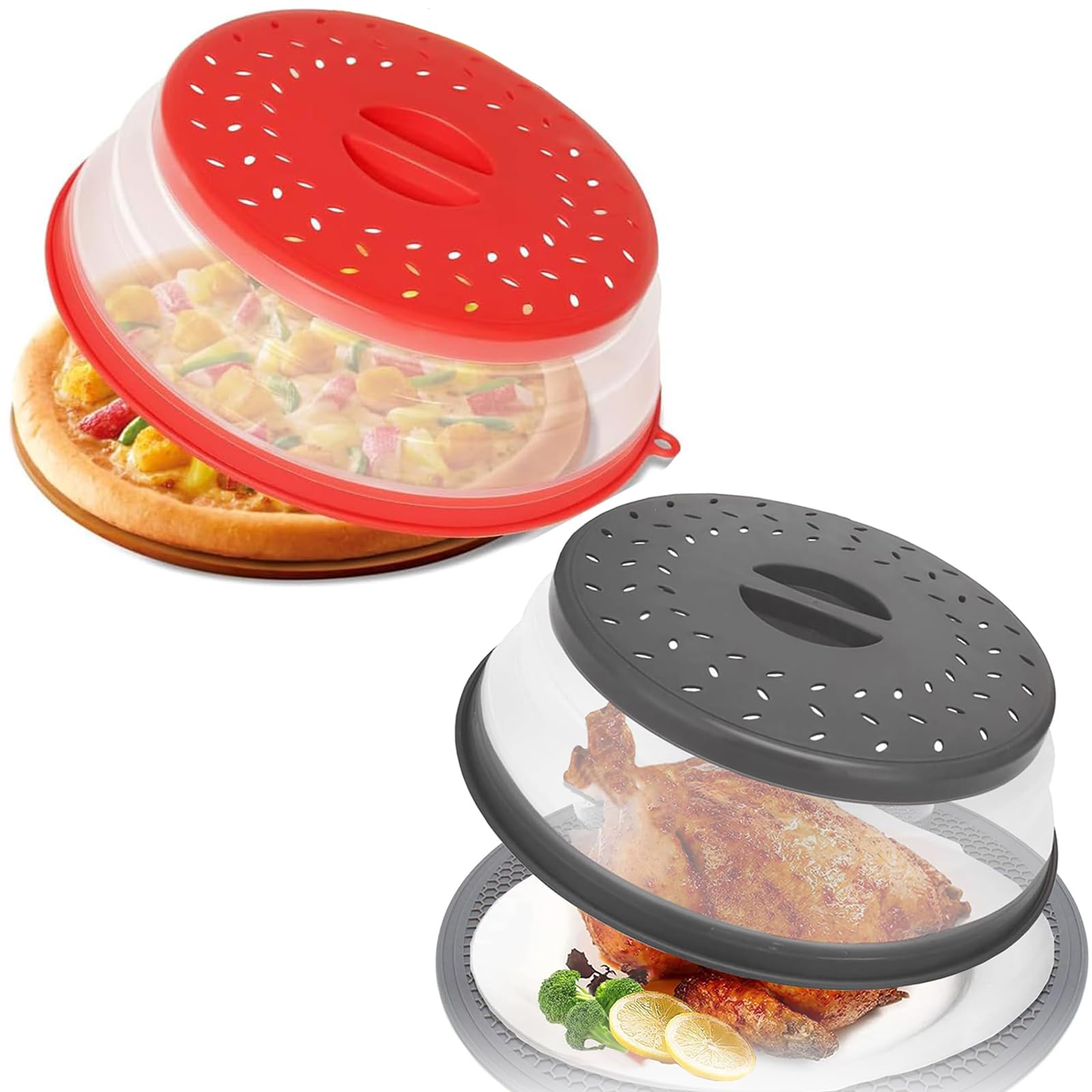 2 Piezas Tapa Microondas Plegable, Tapa para Microondas con Orificio de Vapor, Tapa de Salpicaduras de Microondas, para Canasta de Filtro de Frutas Verduras