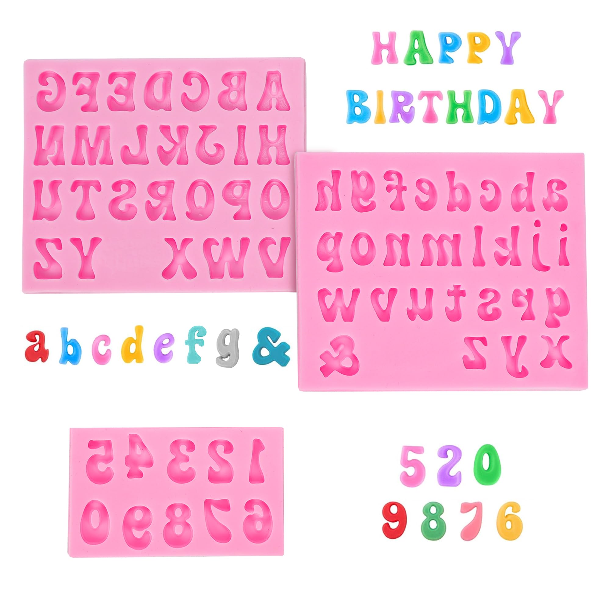 Photo 1 of YunKo 3Pack Silicone Fondant Letters Molds and Numbers Molds 0-9 Numbers and 26 Letters Silicone Fondant Chocolate Clay Molds for Decorating Cake Candy Chocolate DIY Cake Decorating