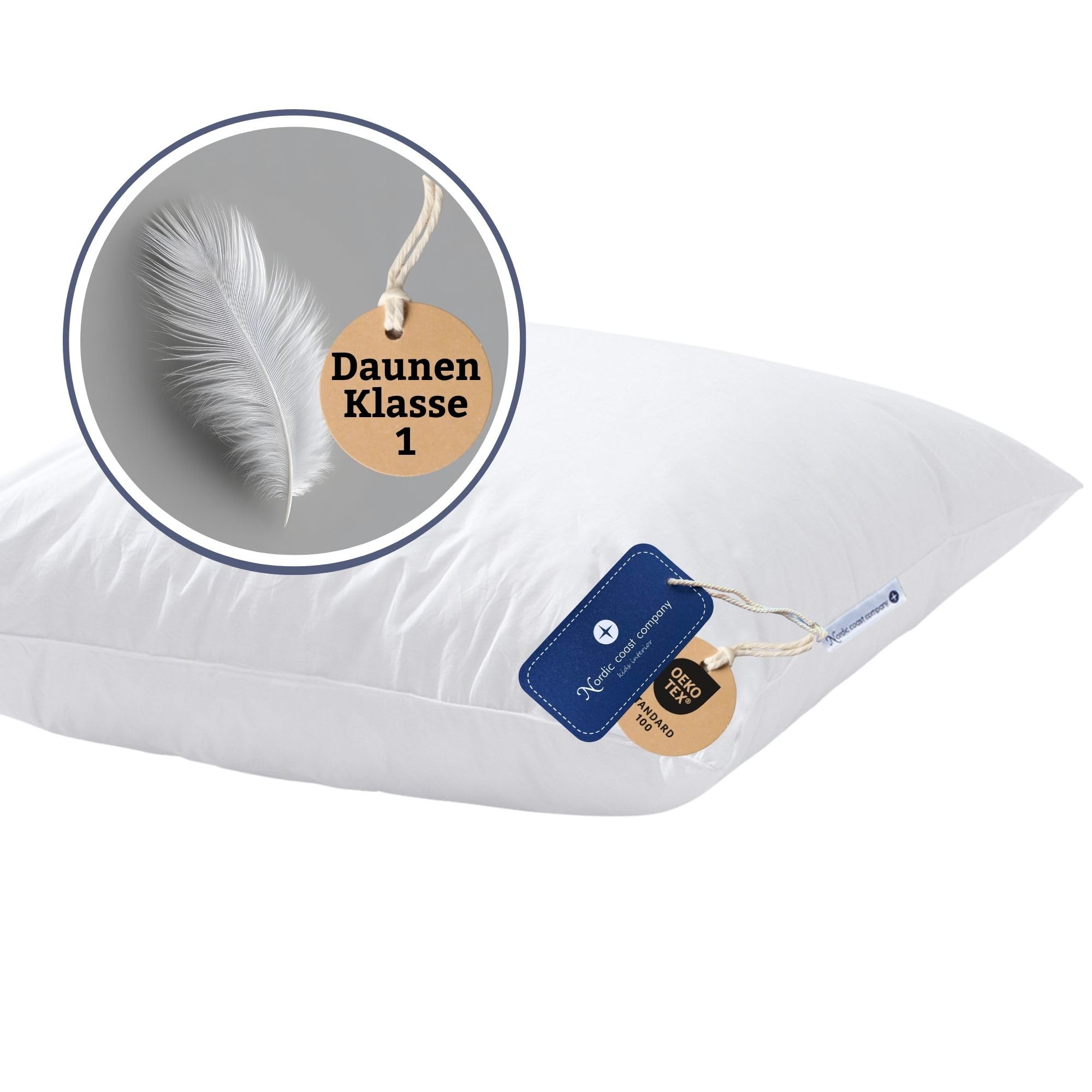 Nordic Coast® Daunenkissen 40x40 cm 250g – Kissen 40x40 Füllung Sofakissen – Kissenfüllung | Innenkissen | Füllkissen – 85% Federn & 15% Münsterländer Landdaunen – Made in Germany – Oeko-TEX