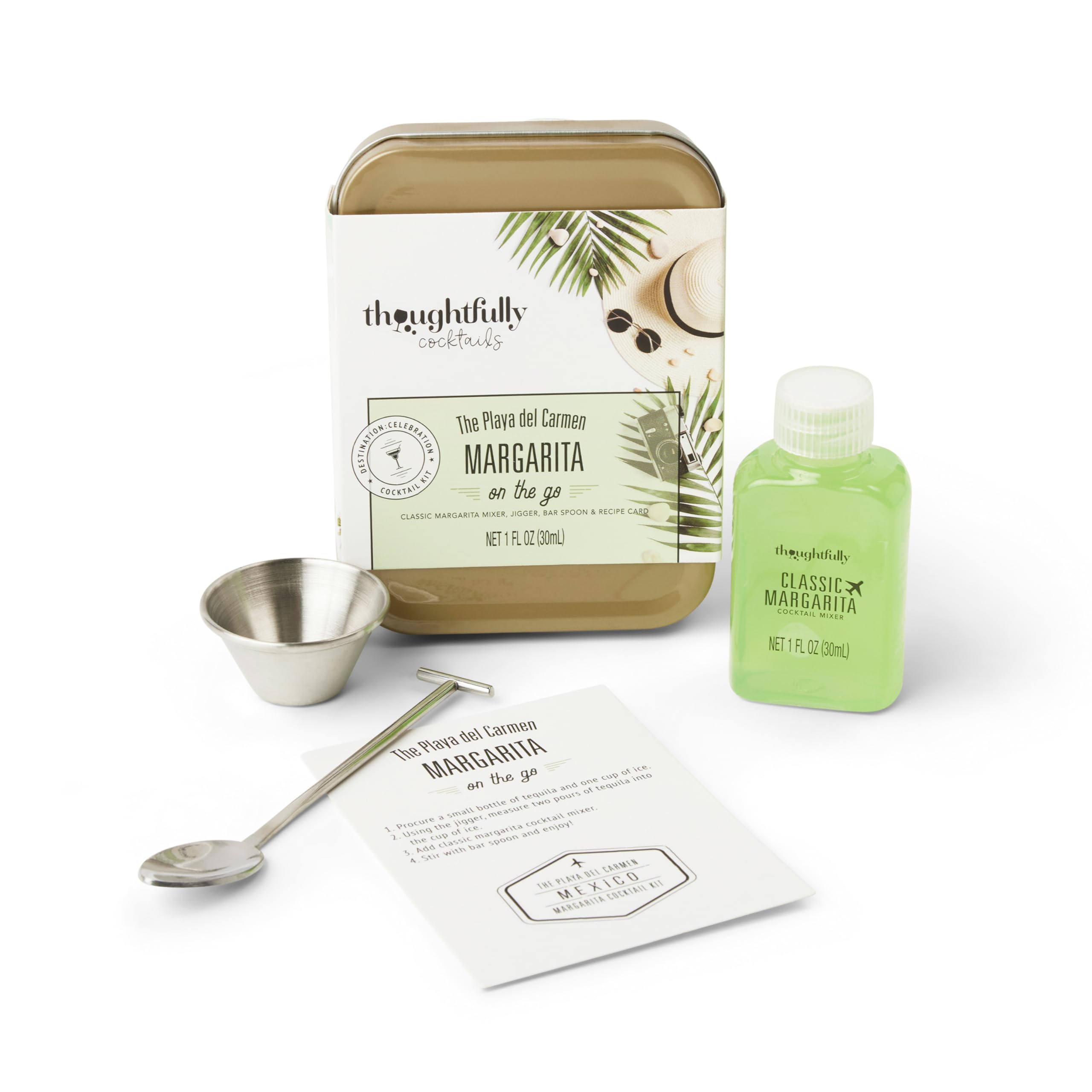 Thoughtfully Cocktails, Cocktail Kit Travel Tin Gift Set, Includes Classic Margarita Cocktail Mixer, Jigger, Bar Spoon and Recipe Card (Contains NO Alcohol)