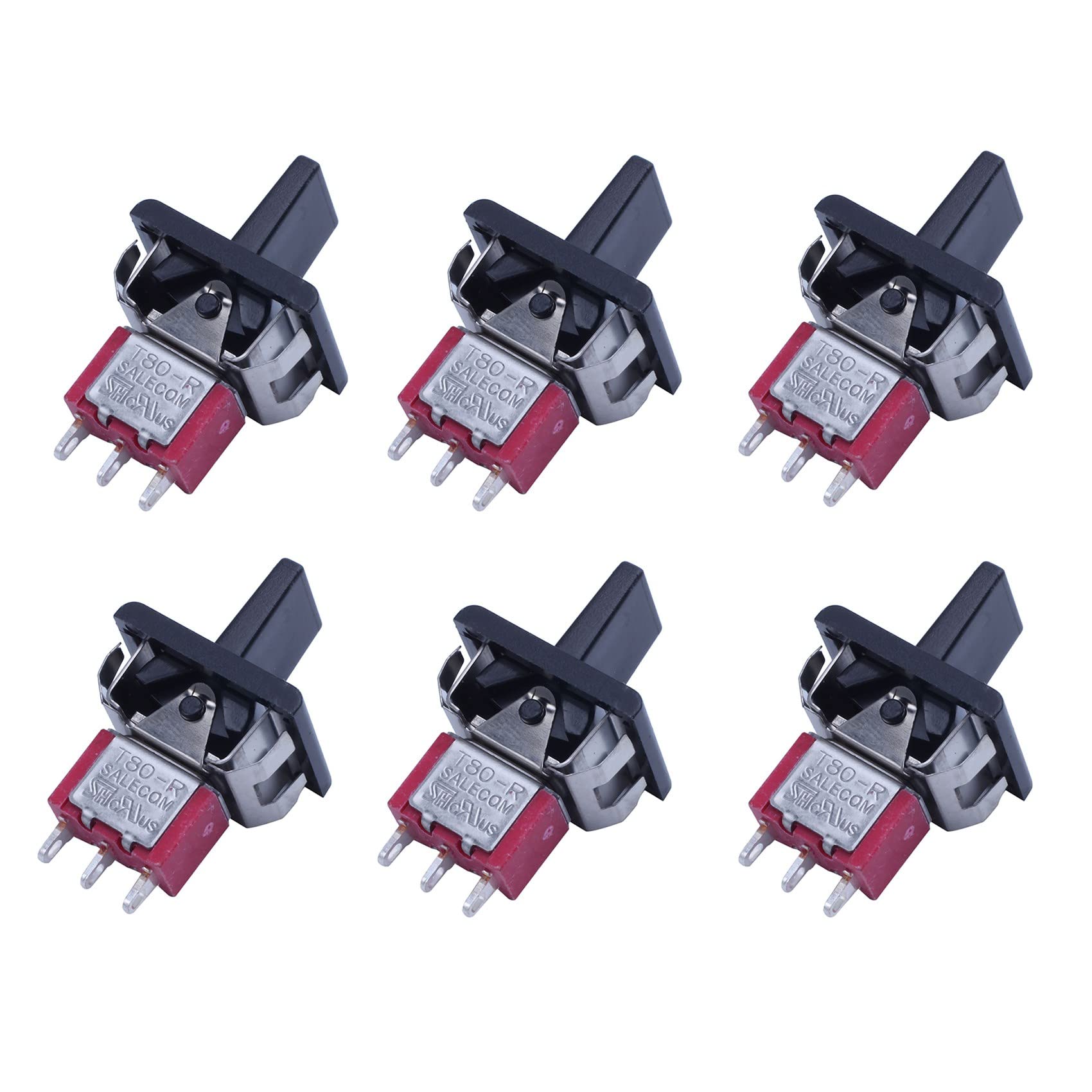 Jnchdghwa Red&Black 6X Ac 250V/3A 125V/5A Momentary Spdt 3 Positions Toggle Switch T80-R