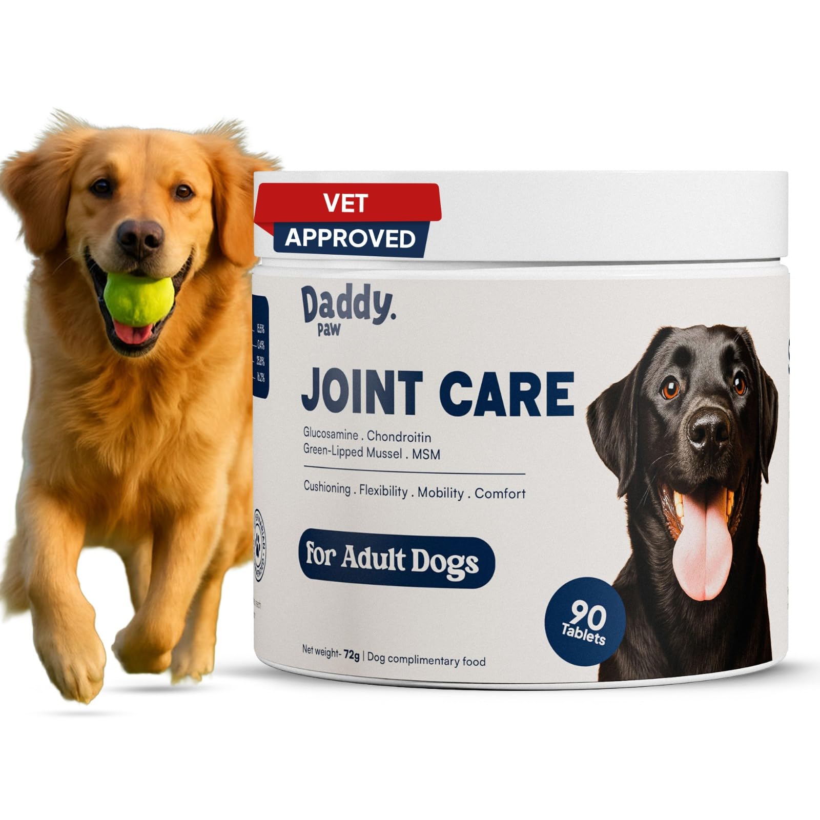 Daddy Paw Joint Supplements for Dogs Tablets Glucosamine & Chondroitin with Green Lipped Mussel for Dogs & MSM Supports Mobility, Flexibility & Joint Health Daily Joint Care for Active Adult Dogs