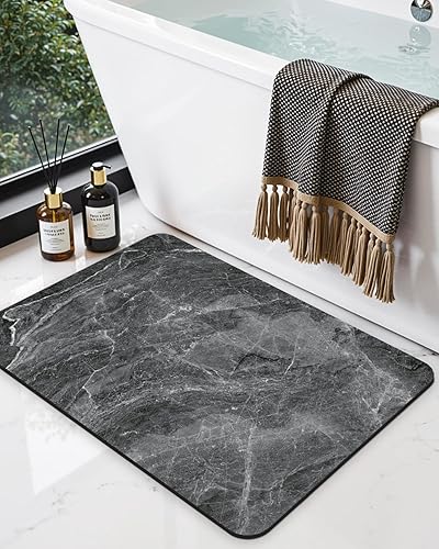 Miniatura 34 de DEXI Alfombra de baño ultra fina, antideslizante para suelo de ducha, absorbente, de secado rápido, de mármol, perfil bajo, 17 x 32 pulgadas, color