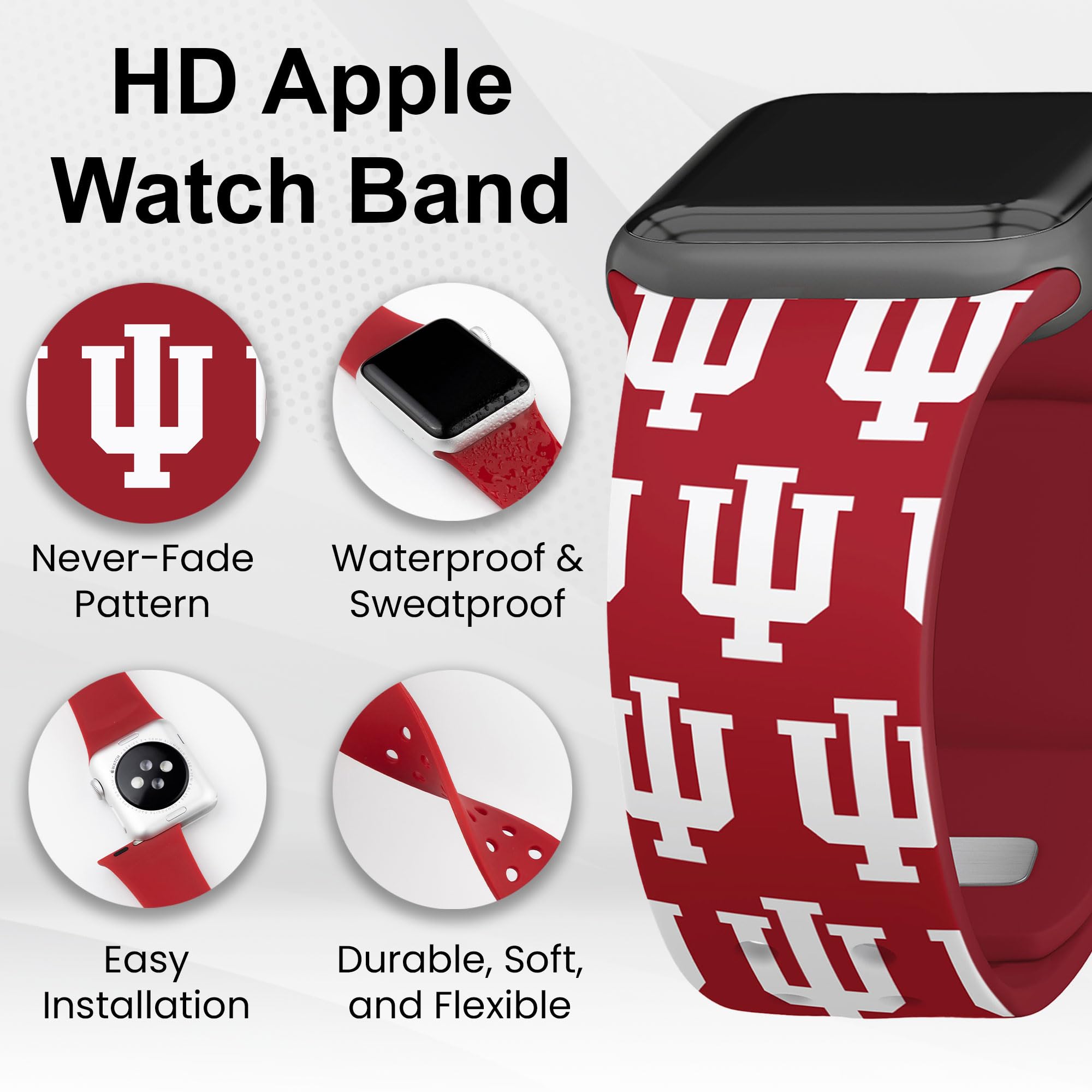 Affinity Bands Indiana Hoosiers HD Watch Band Compatible with Apple Watch (38/40/41mm (42mm Series 10) Short Repeating)