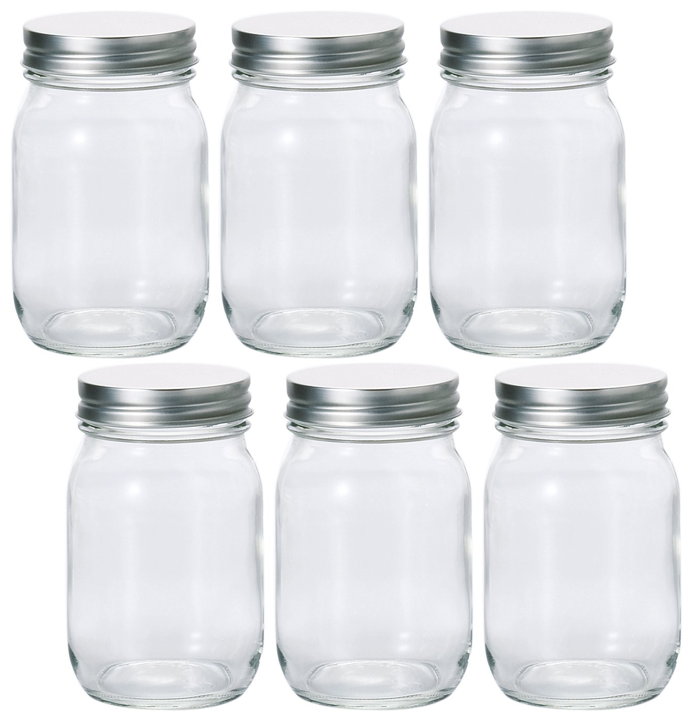 ADERIA M6579 Silver Cap Storage Bottle, 450, Set of 6, Storage Containers, Glass Canisters, Airtight Containers, Condiment Containers, Bottles, Airtight, Coffee, Beans