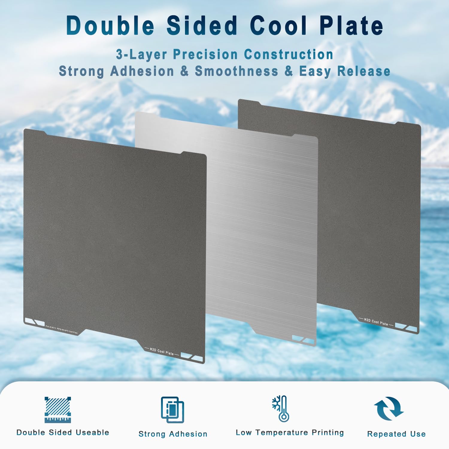 Cool Build Plate do Bambu Lab H2D/H2S 355 x 346,5 mm, Bambu energooszczędna płyta do niskich temperatur, płyta do zabudowy w niskiej temperaturze, PLA 25-45℃