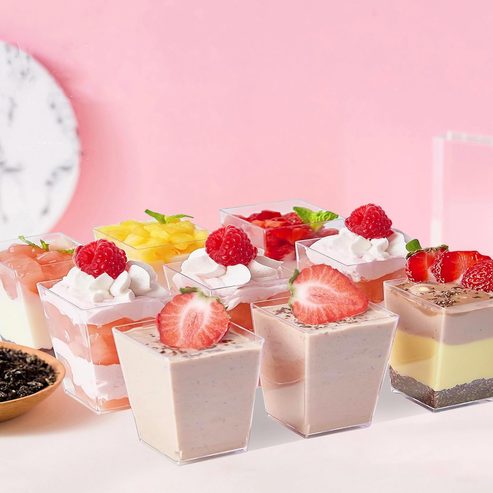 Tasses à Dessert, 50Pcs 60ml/2oz Gold Coupes Gobelets Mini Tasses à Dessert Gobelets Verrines à Dessert Réutilisables Pour Mousse,Tiramisu,Anniversaire, Or