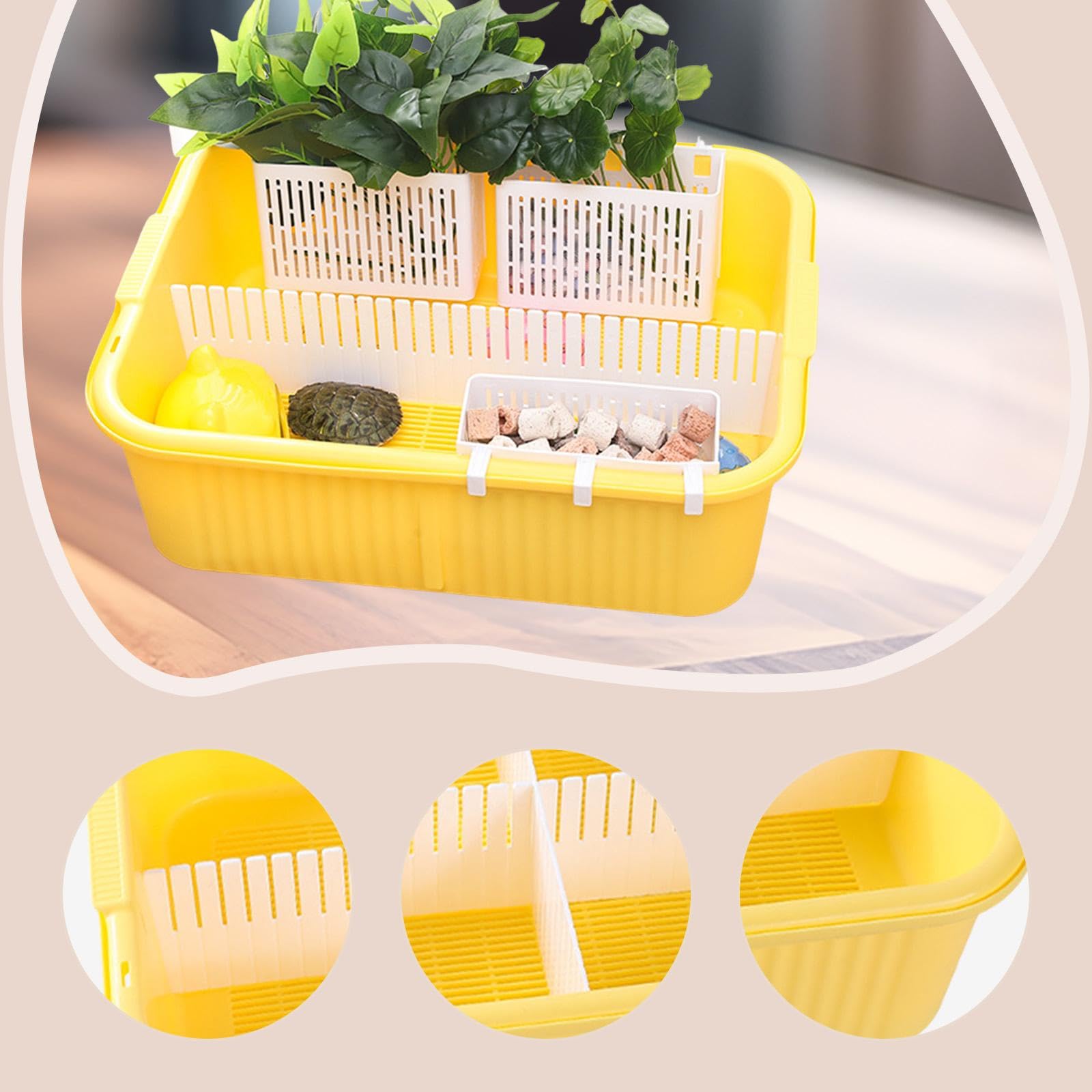 perfk Tanque para Tortugas, bañera para Tortugas, Suministros, comedero para Reptiles, Caja de cría para Ranas, Reptiles pequeños y cangrejos, Amarillo