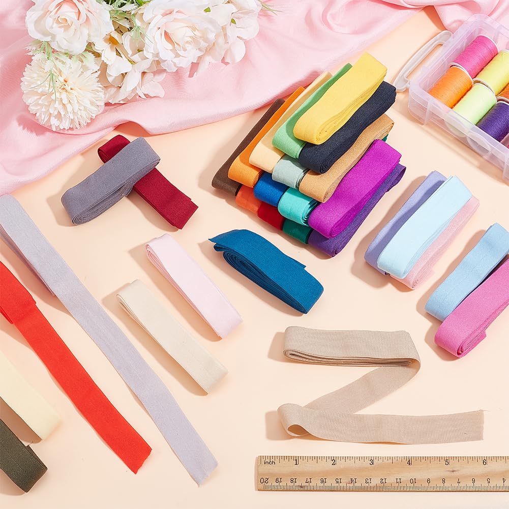 PH PandaHall 30 Farben Elastisches Bias Band, Einfach gefaltetes Bindeband 20mm Stretch Nähen Stoff DIY Kleidungsstück Zubehör zum Karneval Nähen, Quilten, Säumen, Säumen, Paspeln, Basteln, 55m